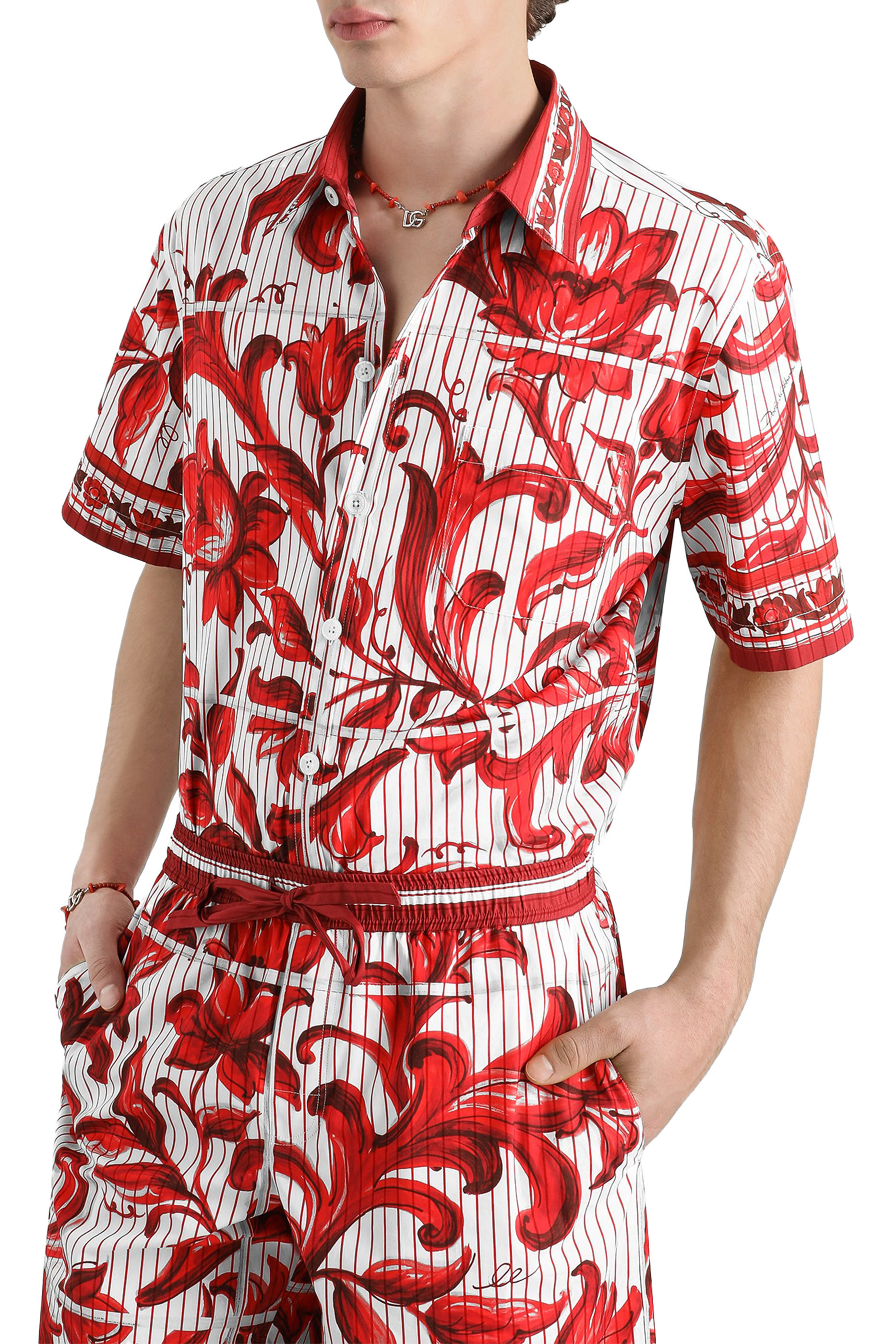 Poplin Hawaiian Shirt with Majolica Print 