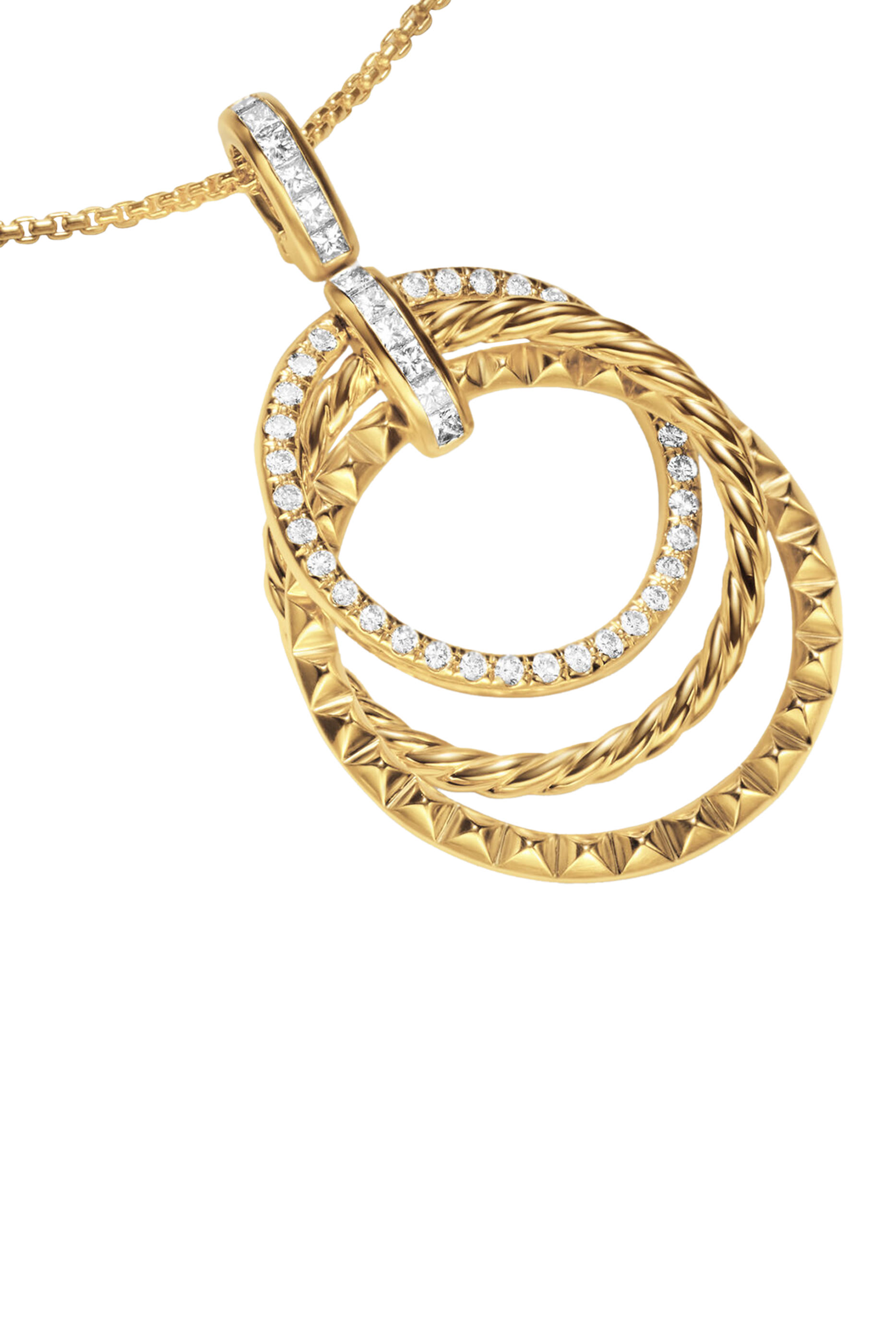 Crossover Trio Pendant Necklace, 18K Yellow Gold  Diamonds