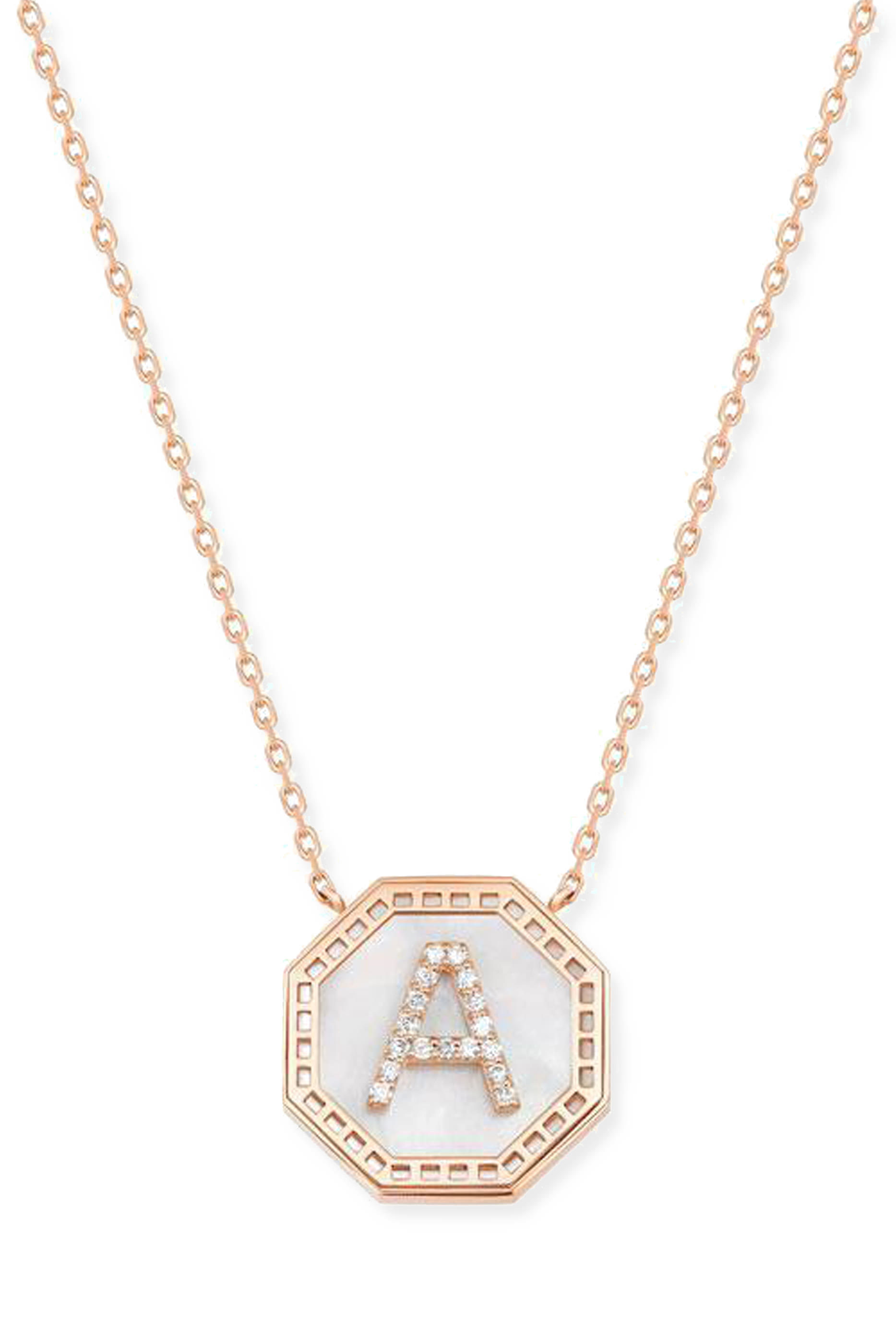  Harf Turath Letter A Pendant Necklace, 18k Rose Gold, Diamonds  Mother of Pearl