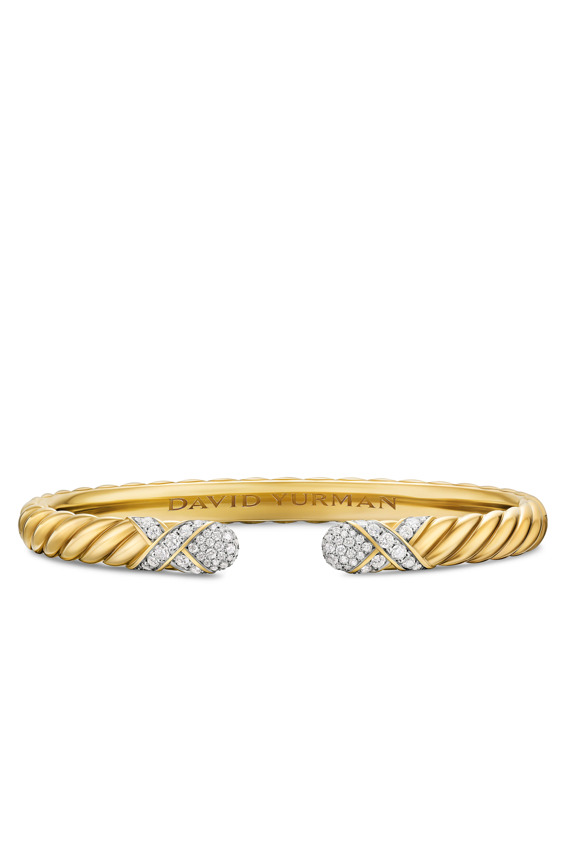 Sculpted Cable X Cuff Bracelet, 18K Yellow Gold  Diamonds