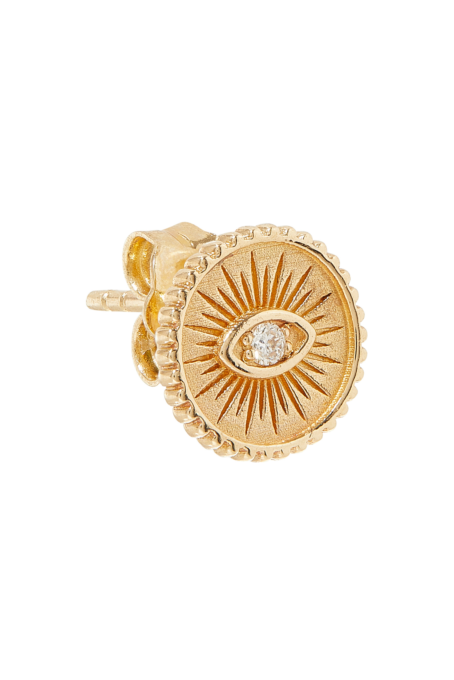 Small Marquise Eye Coin Stud Earrings , 14K Yellow Gold  Diamonds