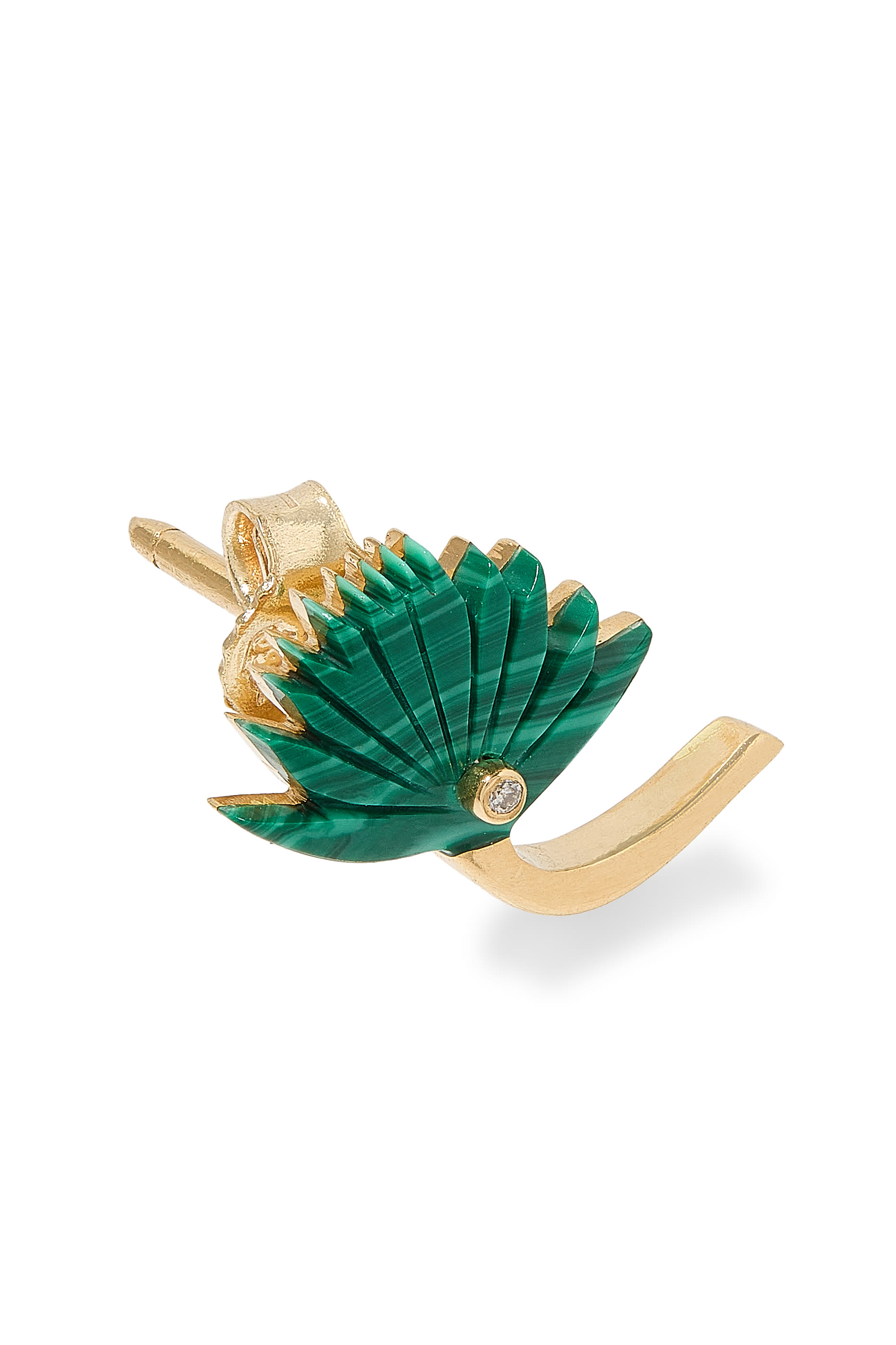 Small Malachite Flower Stud Earrings, 18k Gold  Diamond, Malachite