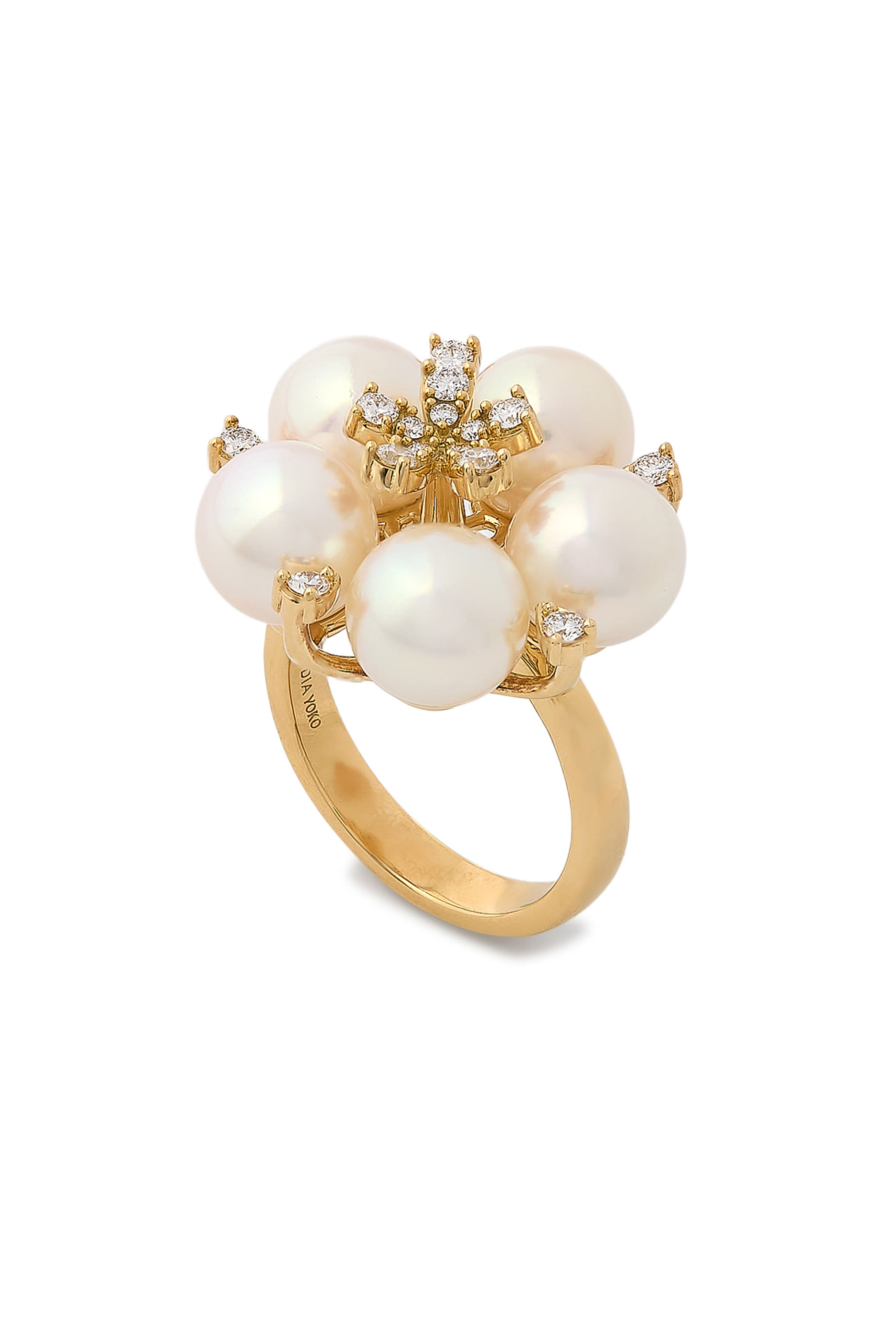 Raindrop Flower Ring, 18K Yellow Gold with Pearls  Diamonds