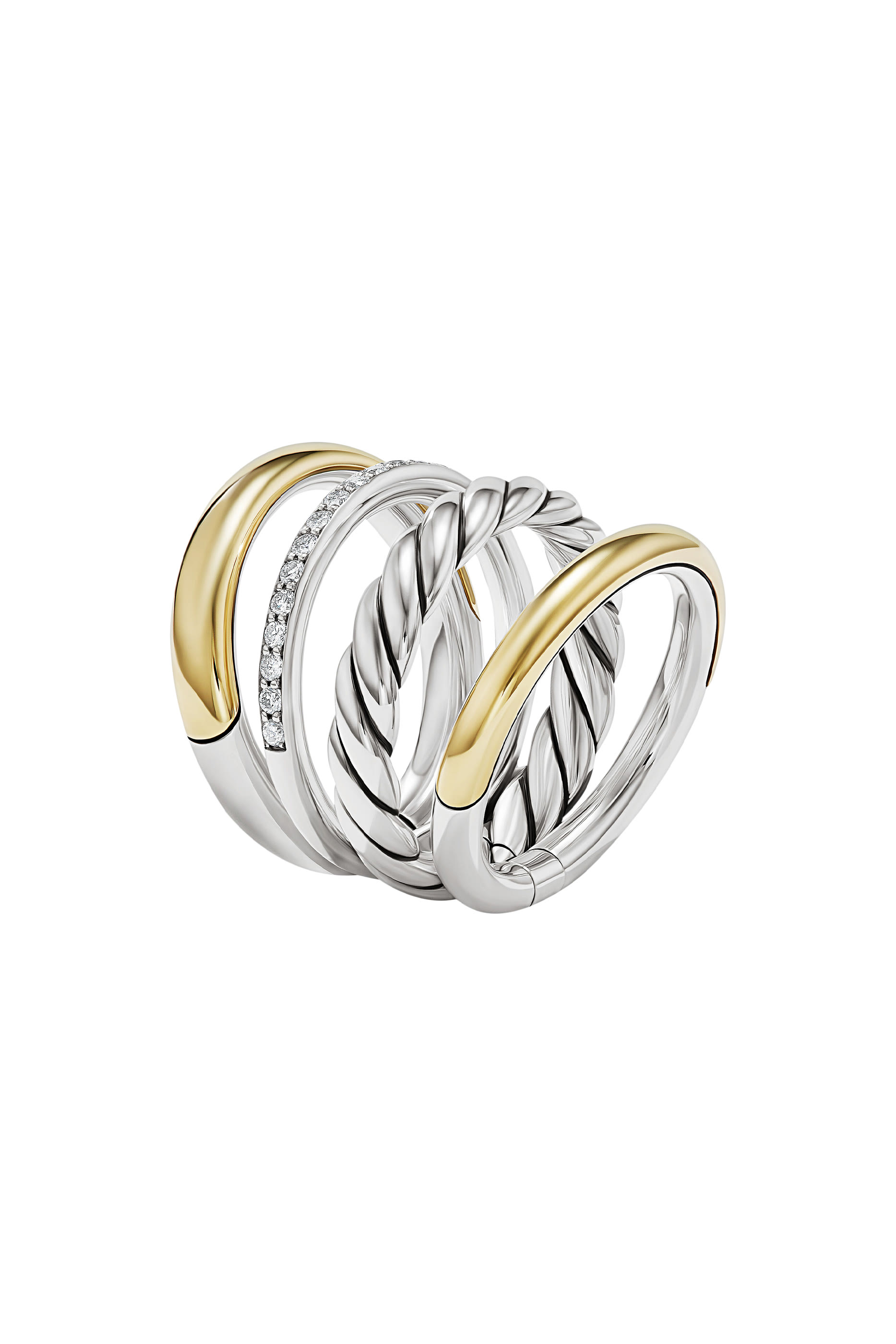 Mercer Multi Row Ring, 18k Yellow Gold with Sterling Silver  Diamonds