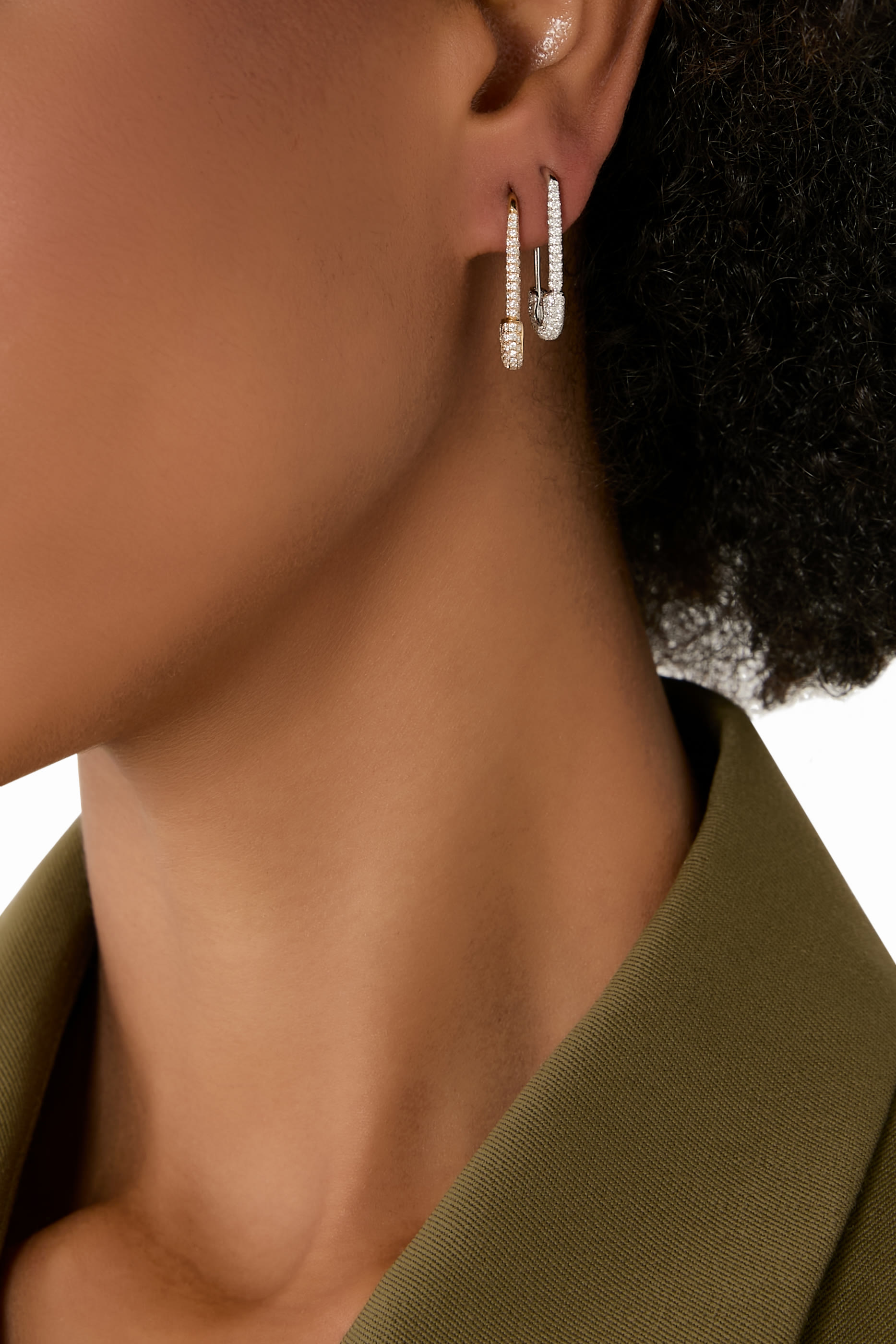 Diamond Safety Pin Earrings, 18k Yellow Gold  Diamonds