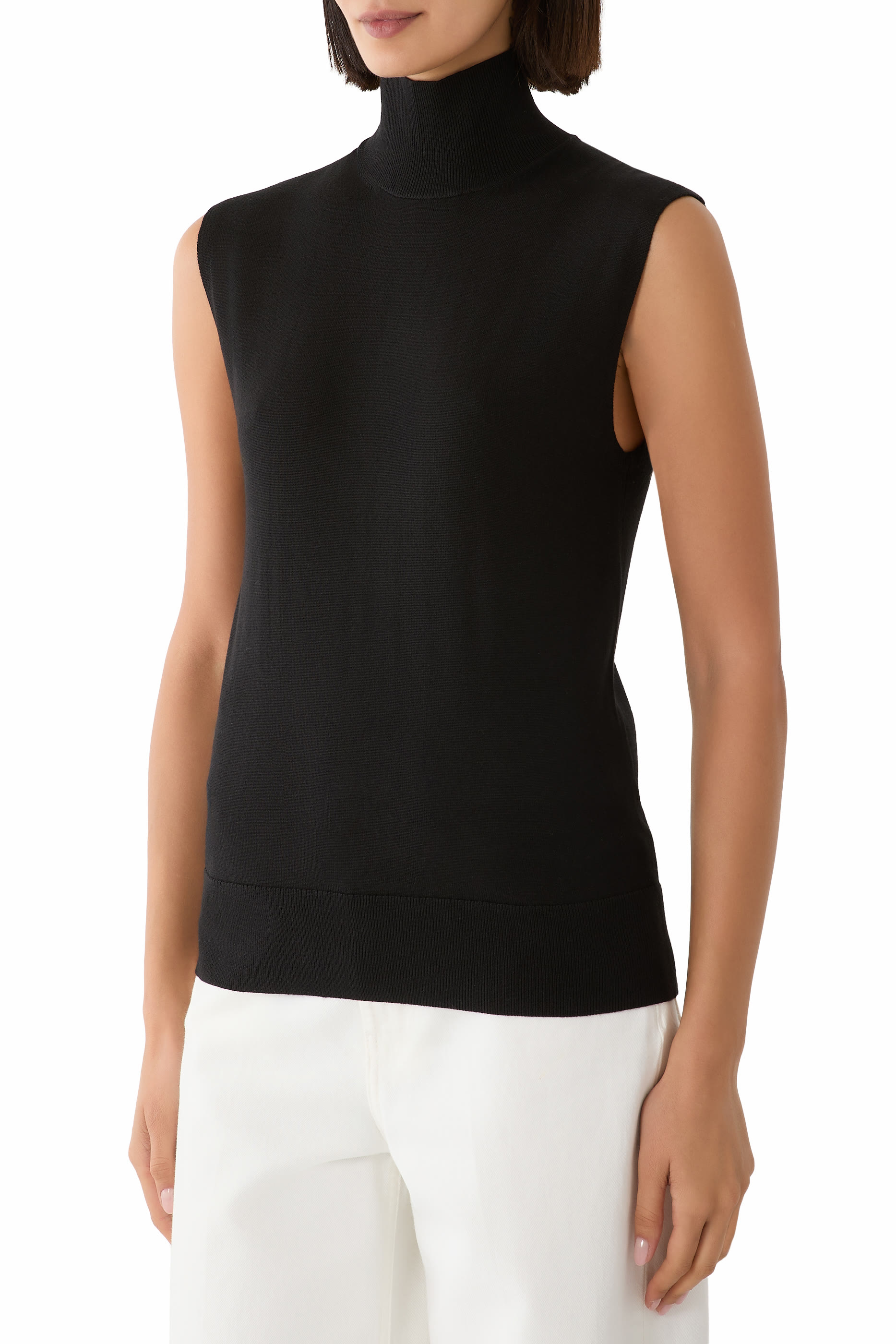 Sleeveless Fine Turtleneck Top