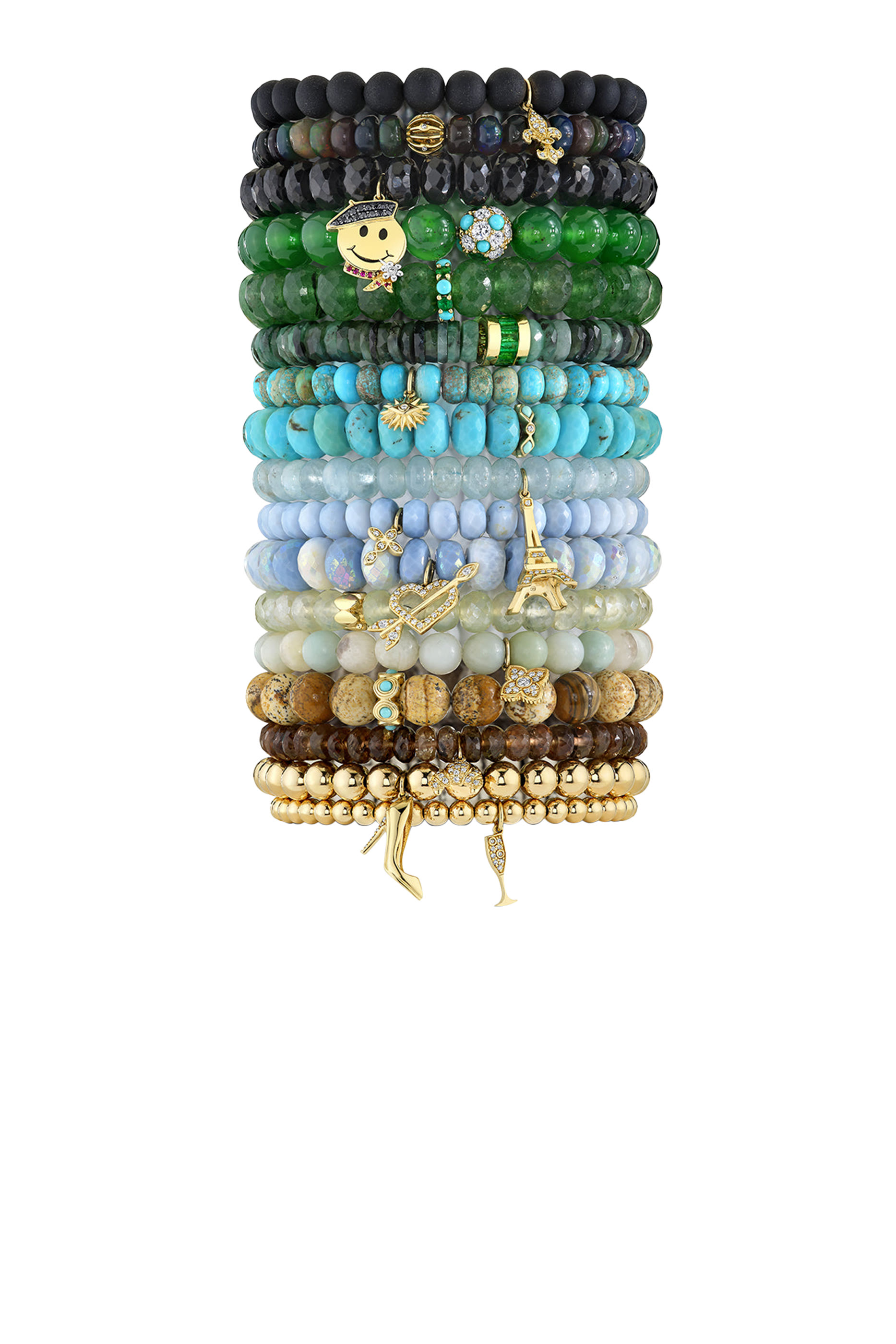 Rondelle Bracelet, 14k Yellow Gold  Turquoise, Diamond
