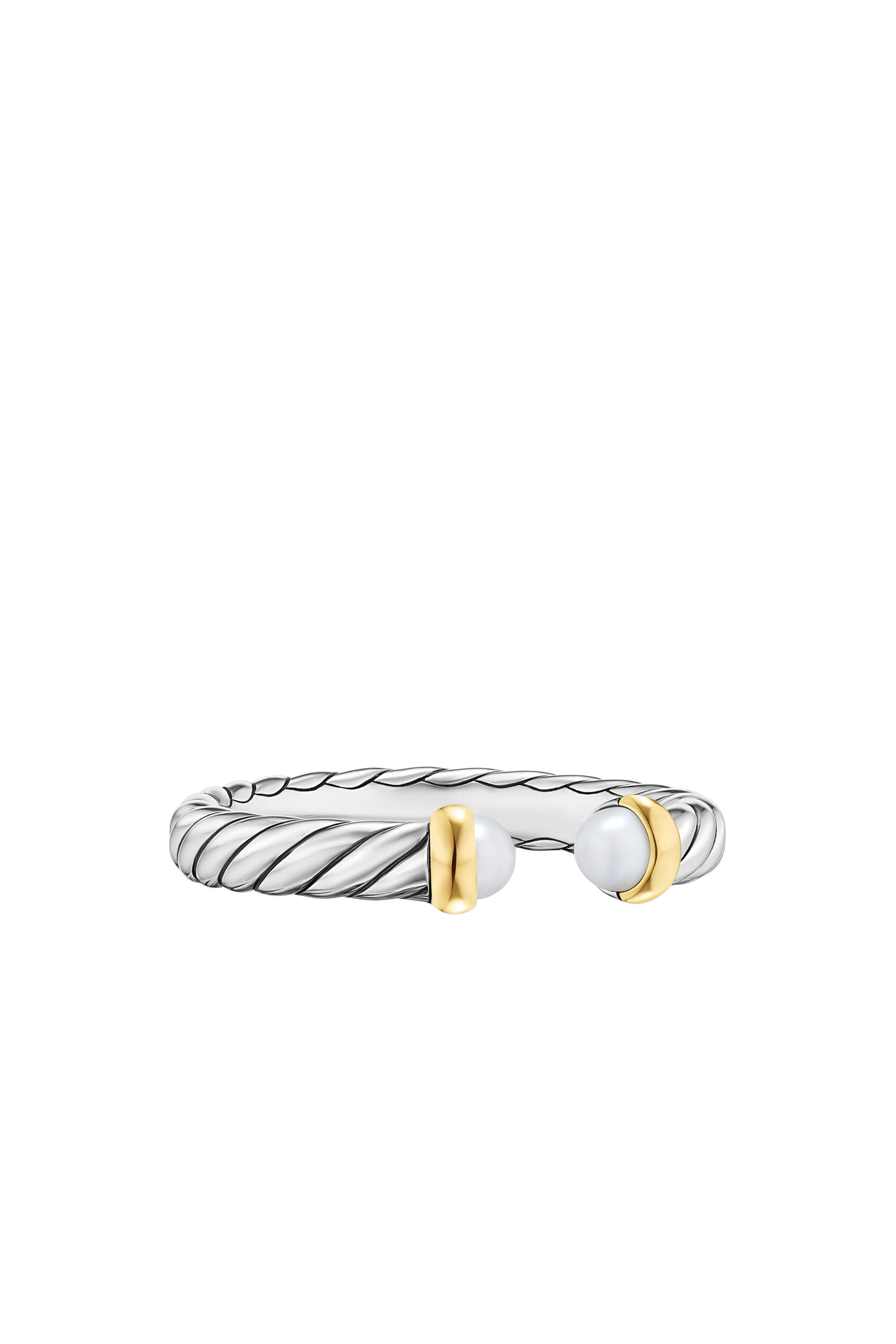 Petite Cable Open Ring, Sterling Silver with 14K Yellow Gold  Pearls