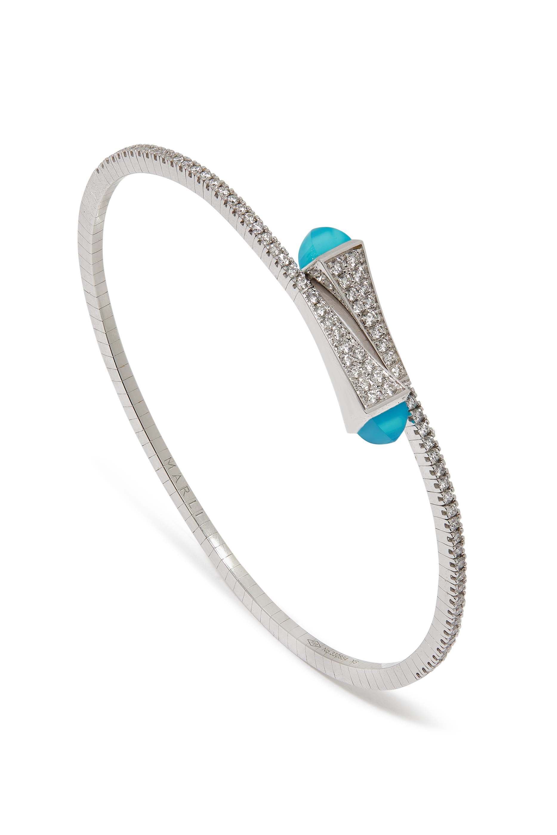 Cleo  Slim Bangle, 18k White Gold with Blue Chalcedony  Diamonds
