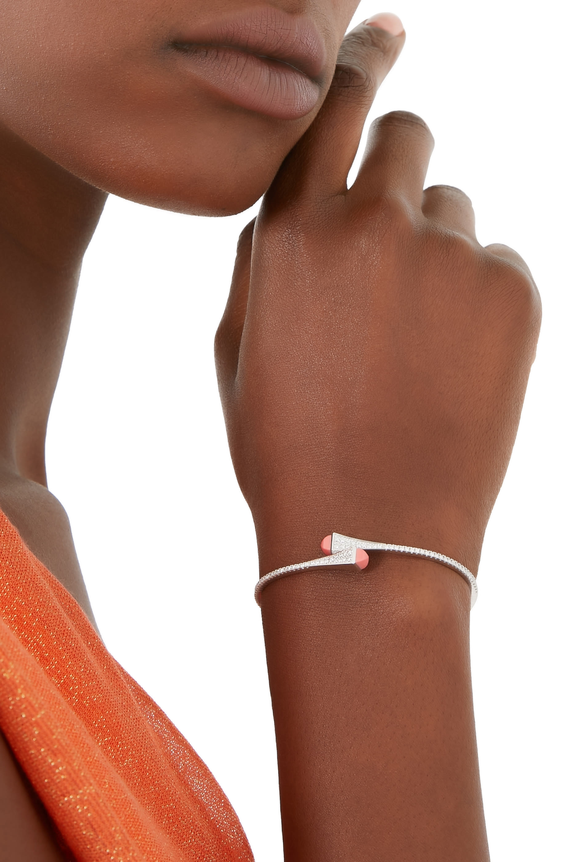 Cleo Pink Coral  White Gold Bangle