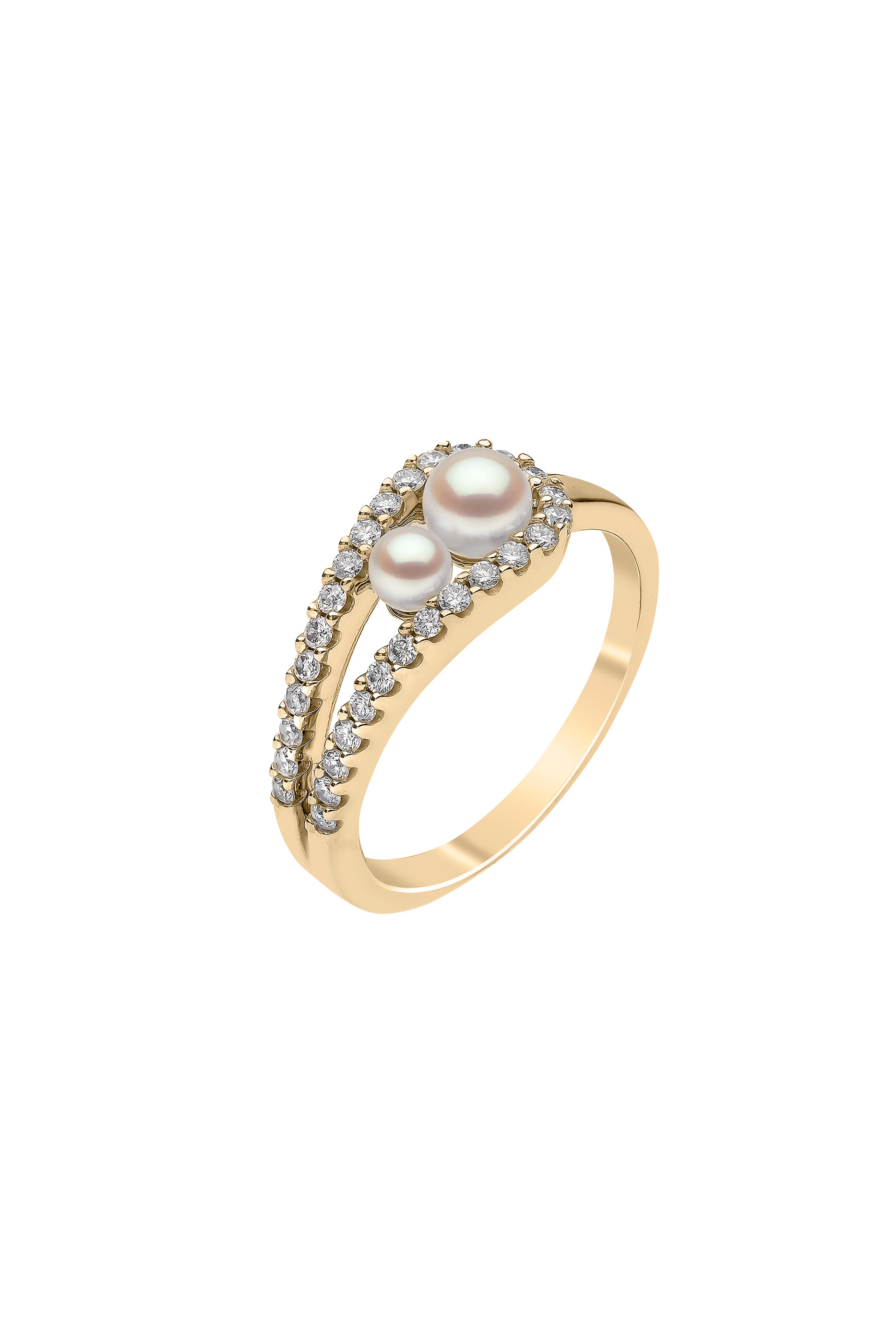 Sleek Ring, 18K Gold, Diamonds  Pearls