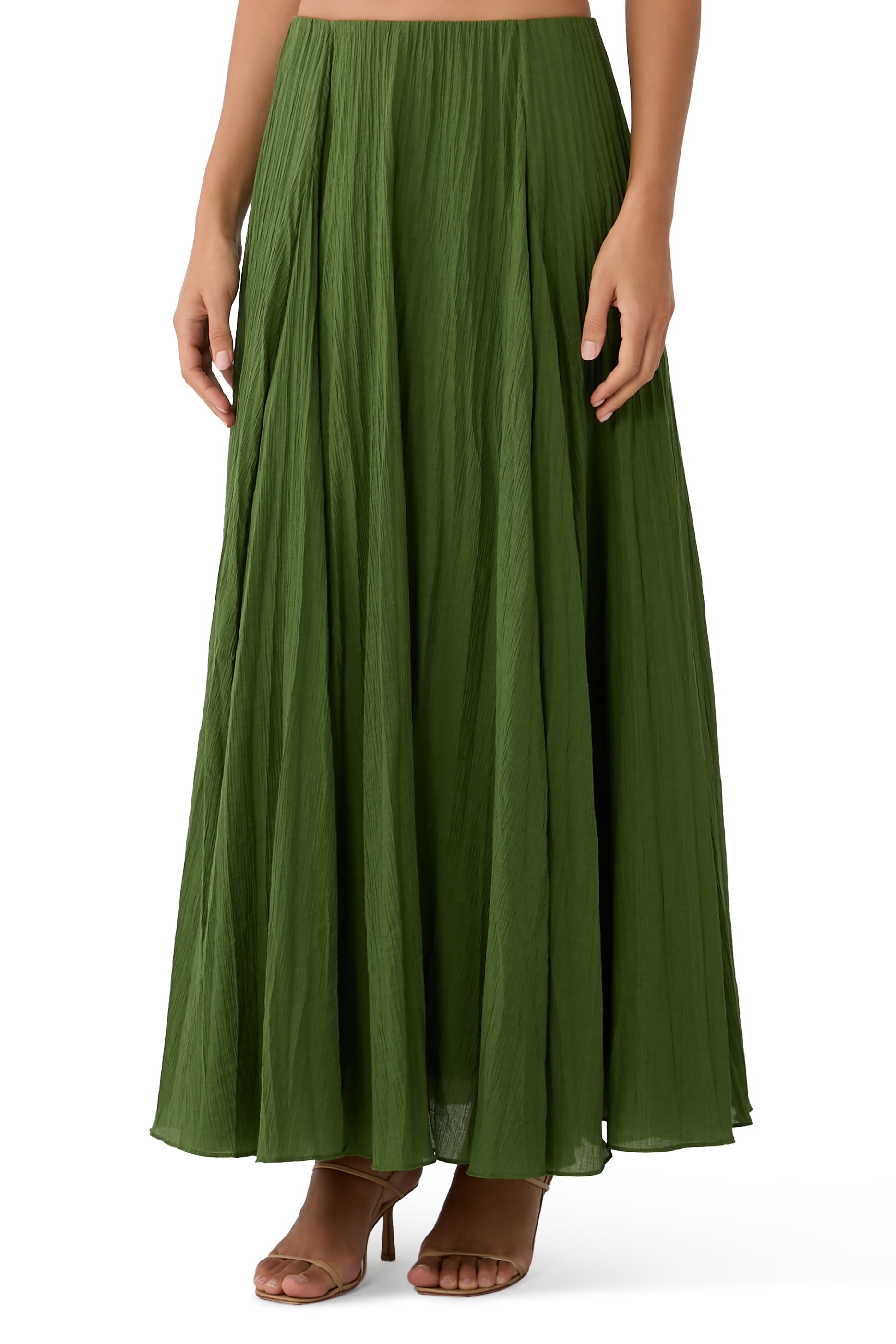 Crinkled Pliss&eacute; Cotton-Blend Maxi Skirt 