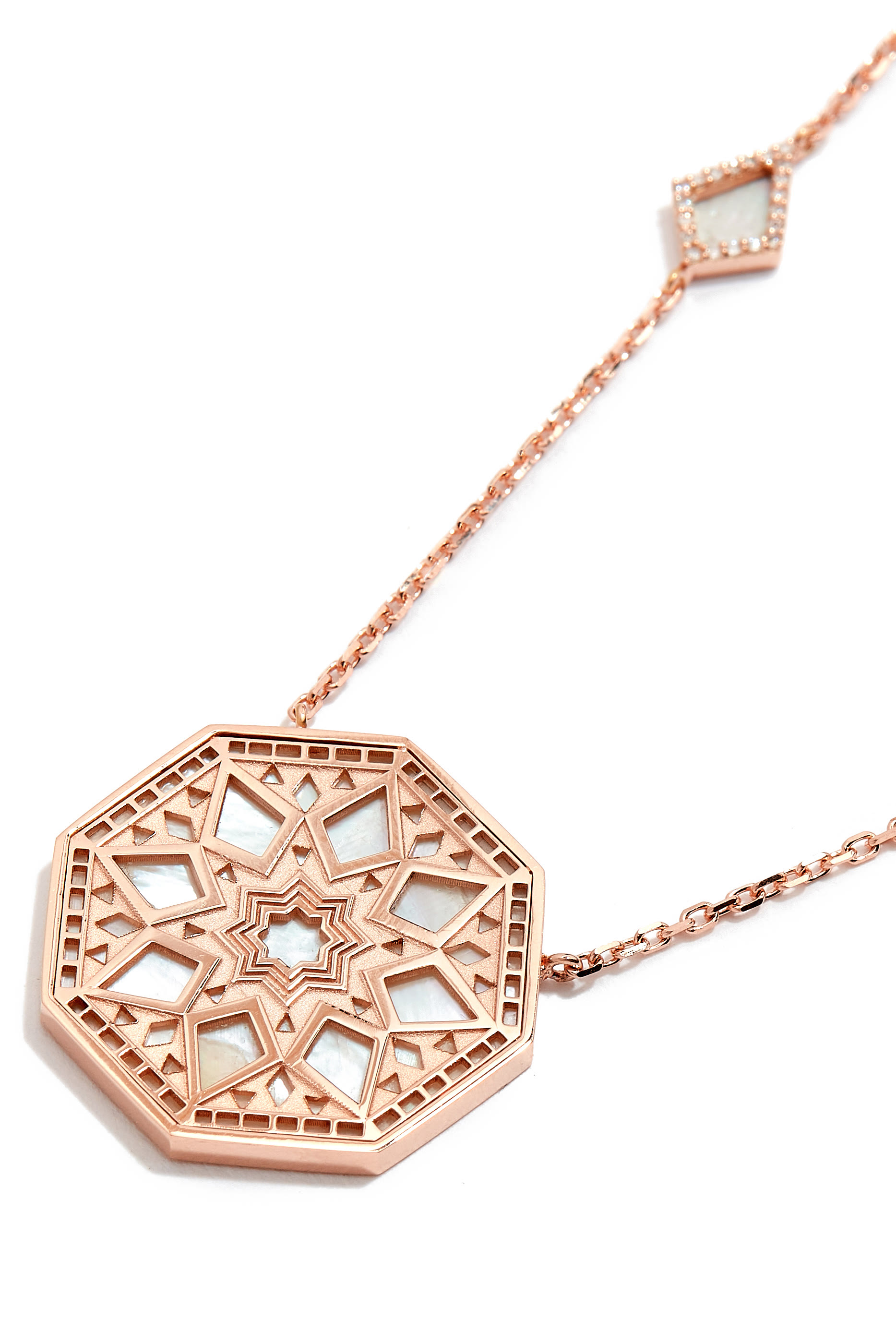 Classic Turath Necklace, 18K Rose Gold, Mother of Pearl  Diamonds