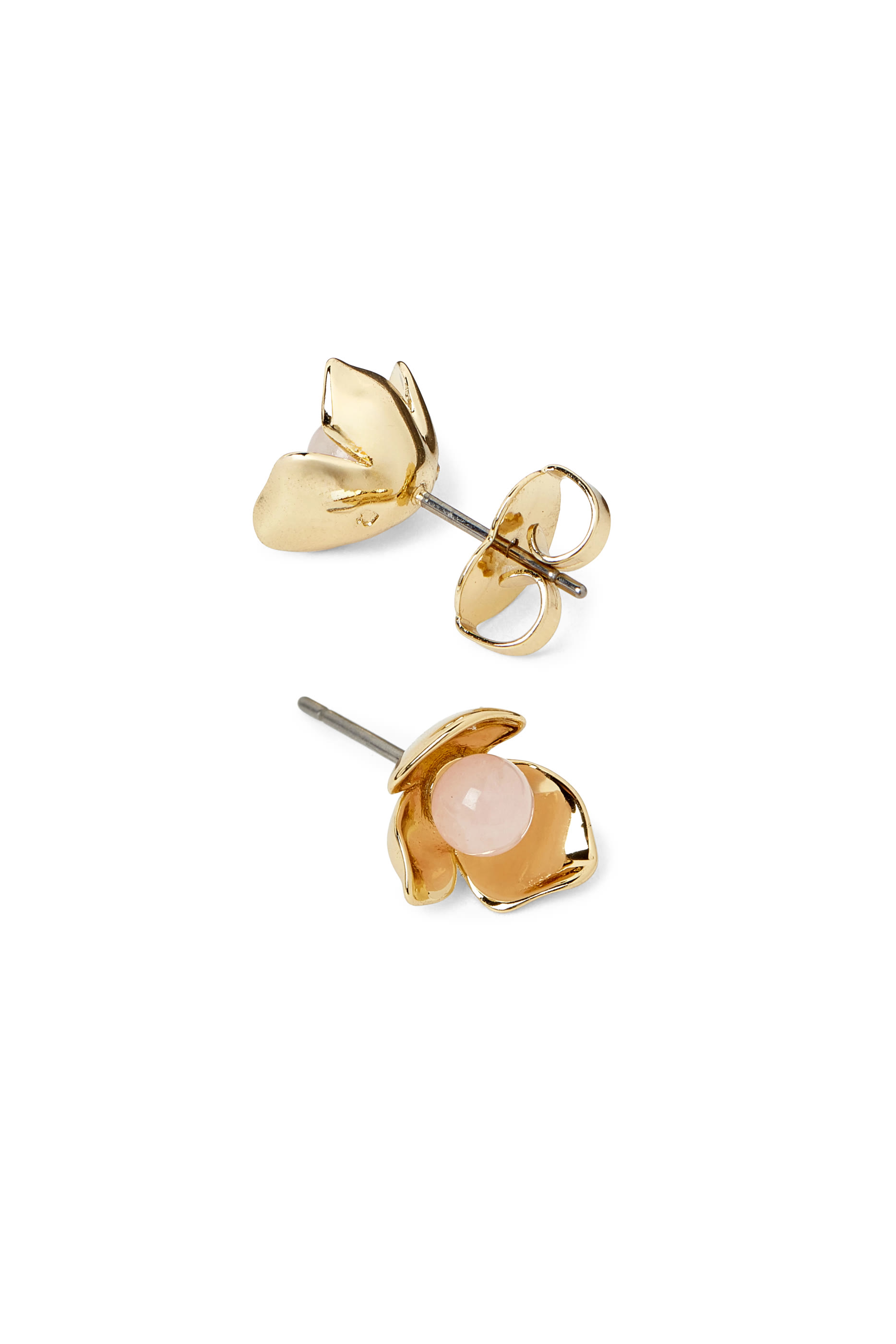 Gilded Garden Studs, Brass, Titanium Posts  Cubic Zirconia, Glass Stone