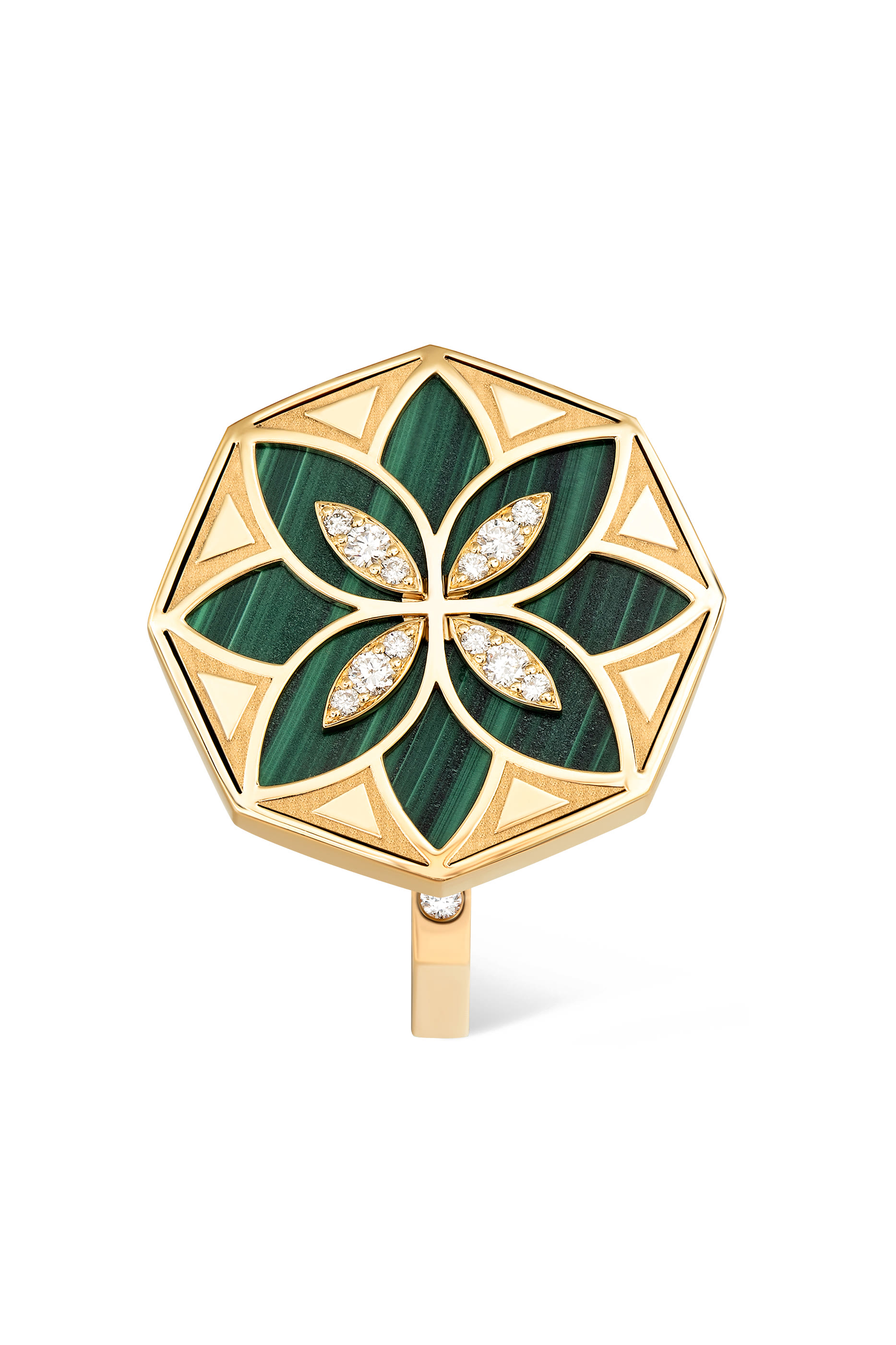Ward Turath Large Ring, 18K Yellow Gold, Brilliant Diamonds  Malachite