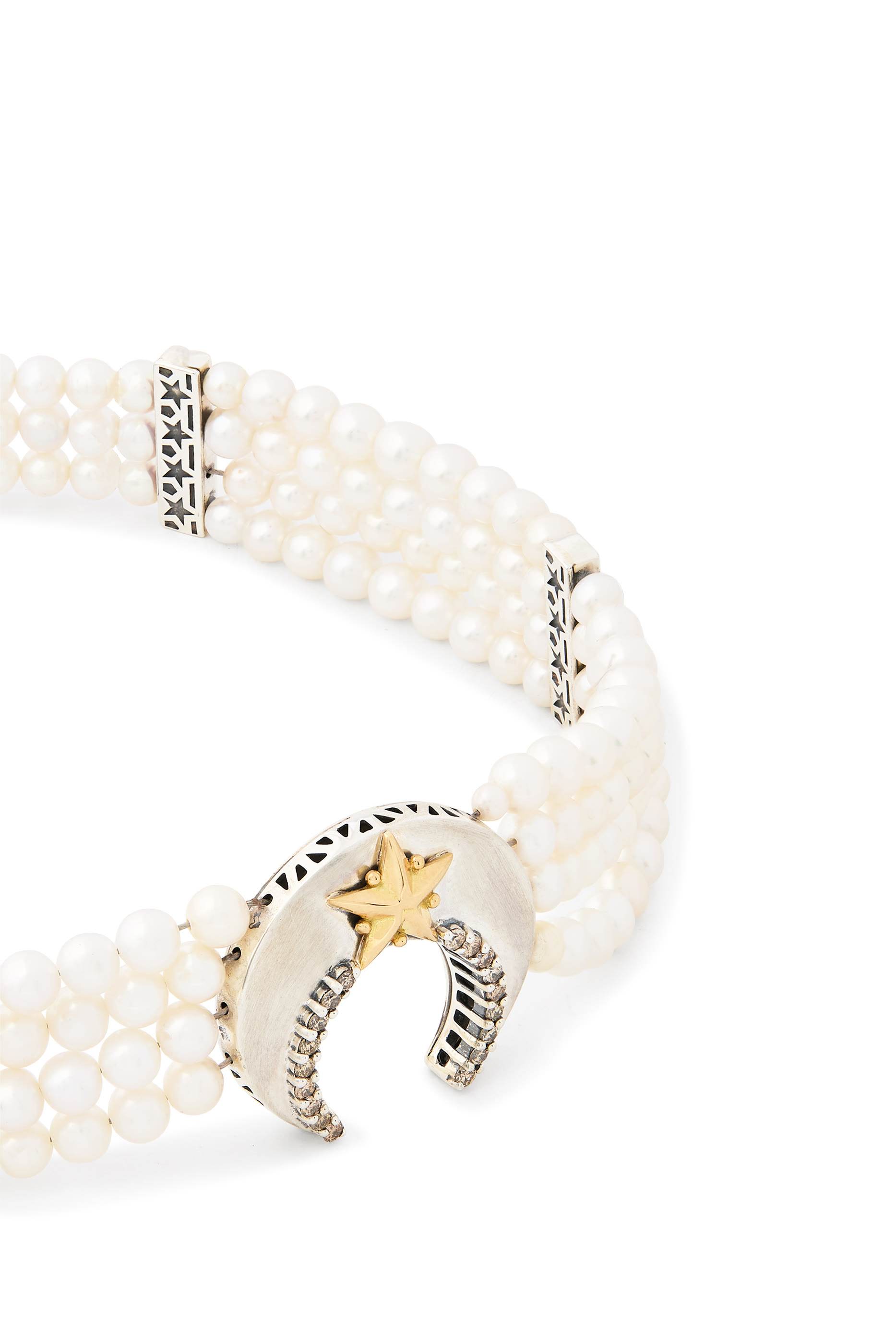  Celestial Beaded Choker,  18K Gold with Sterling Silver, Pearls  Diamonds