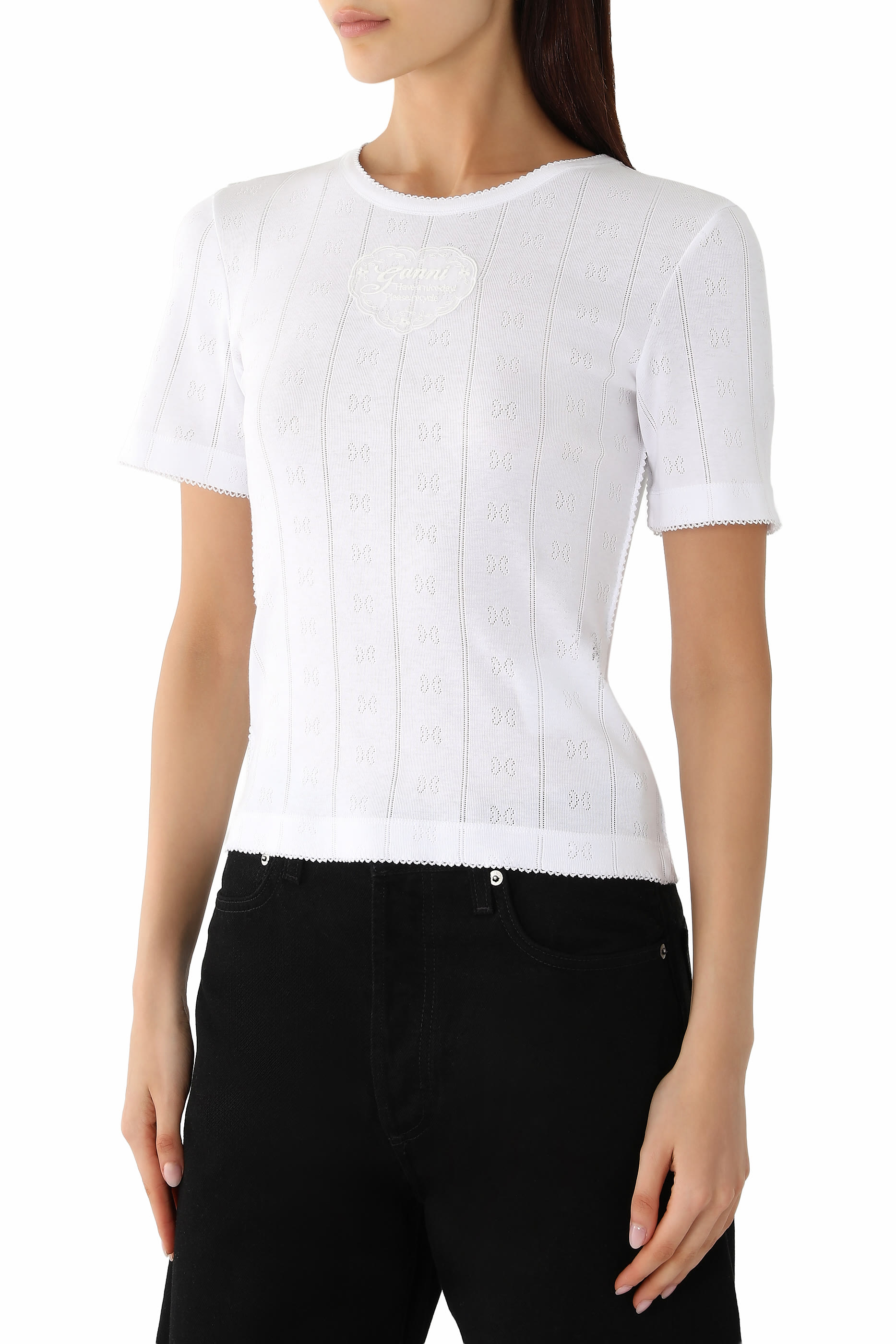 Pointelle-Knit Logo-Patch T-Shirt