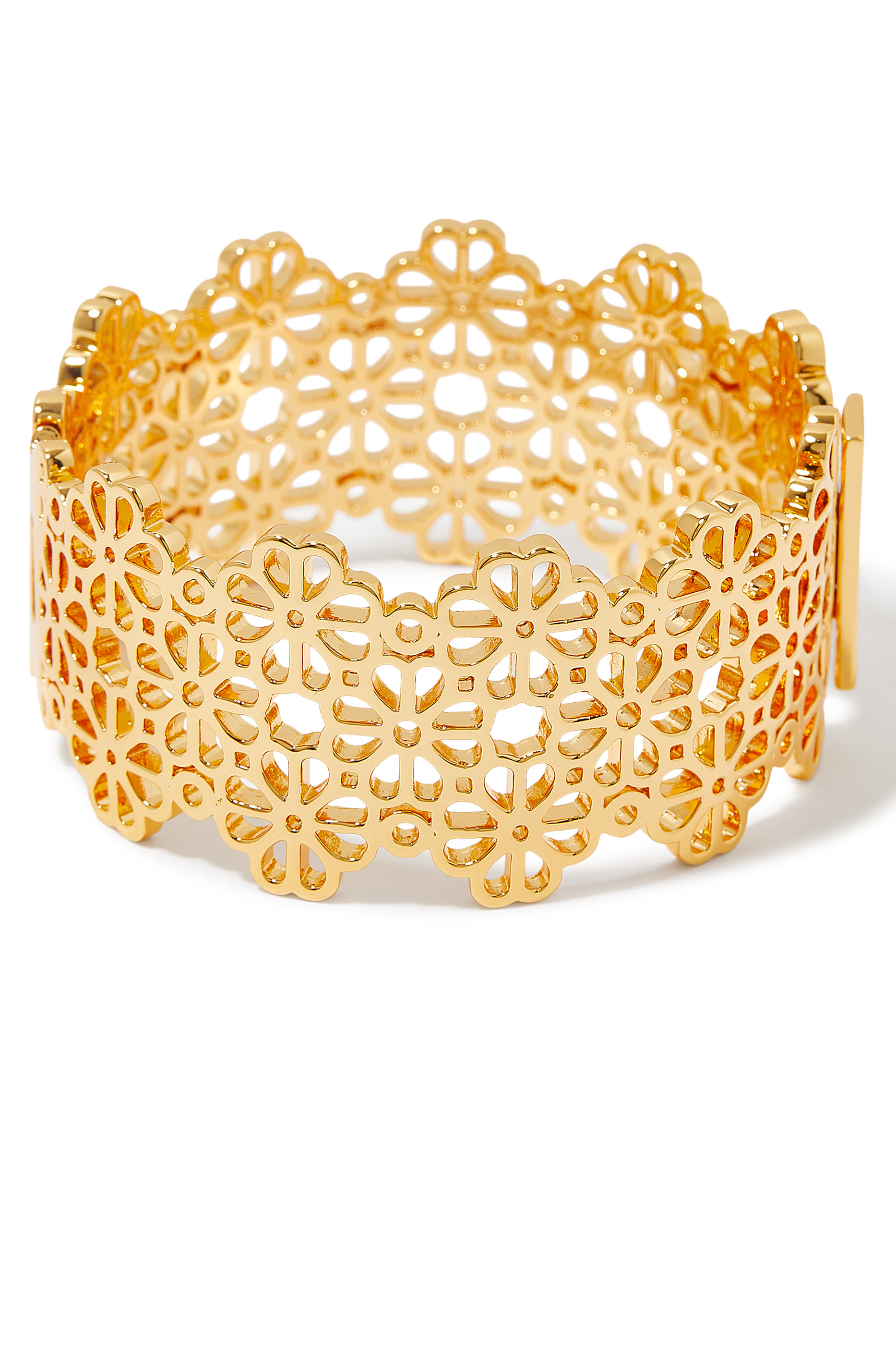 Spade Flower Lace Statement Bangle, Plated Metal, Steel  Cubic Zirconia