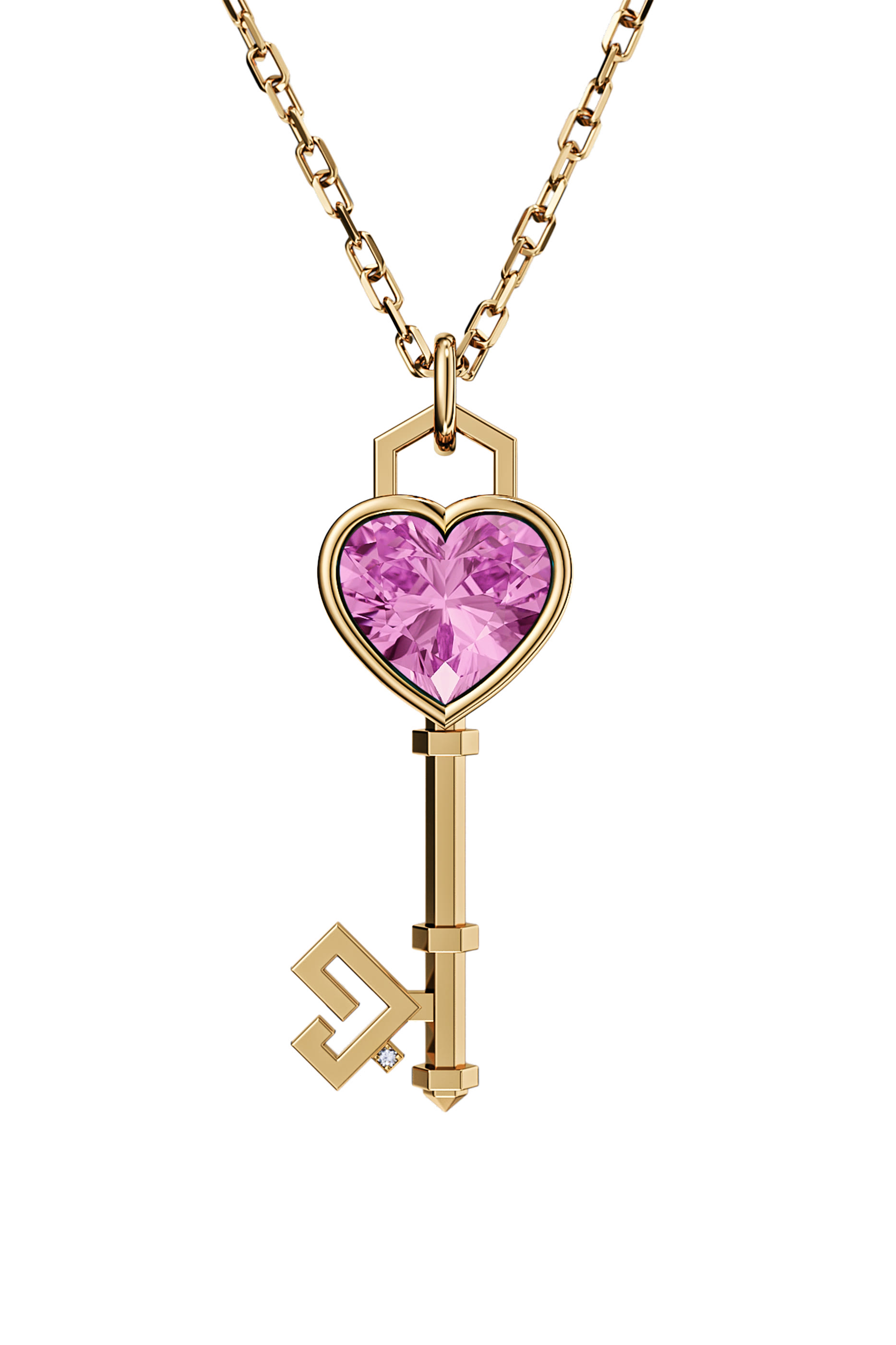 Key of Love Necklace, 18K Yellow Gold   Sapphire 