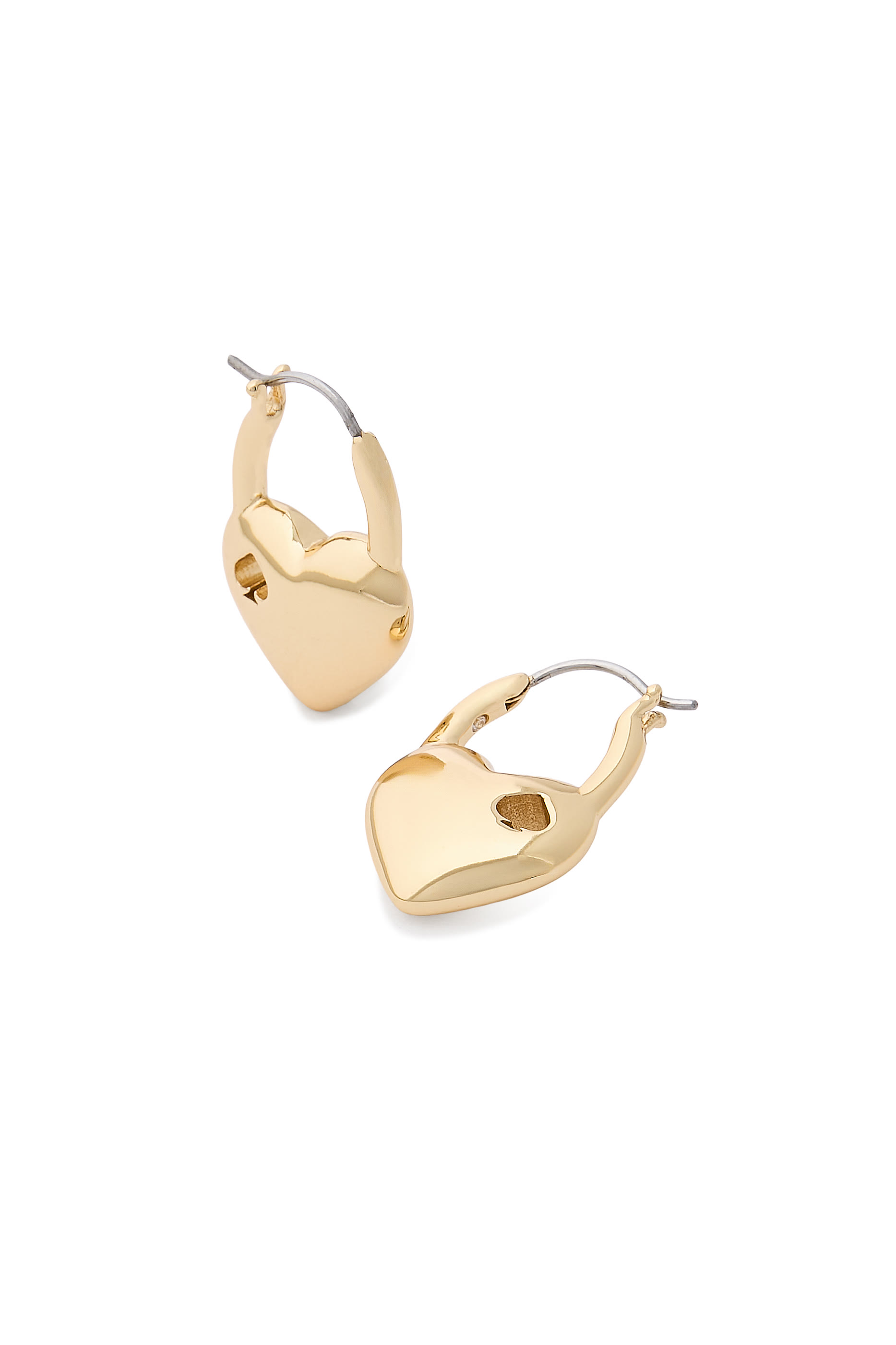 Heart Spade Huggies, Brass, Stainless Steel Posts  Cubic Zirconia
