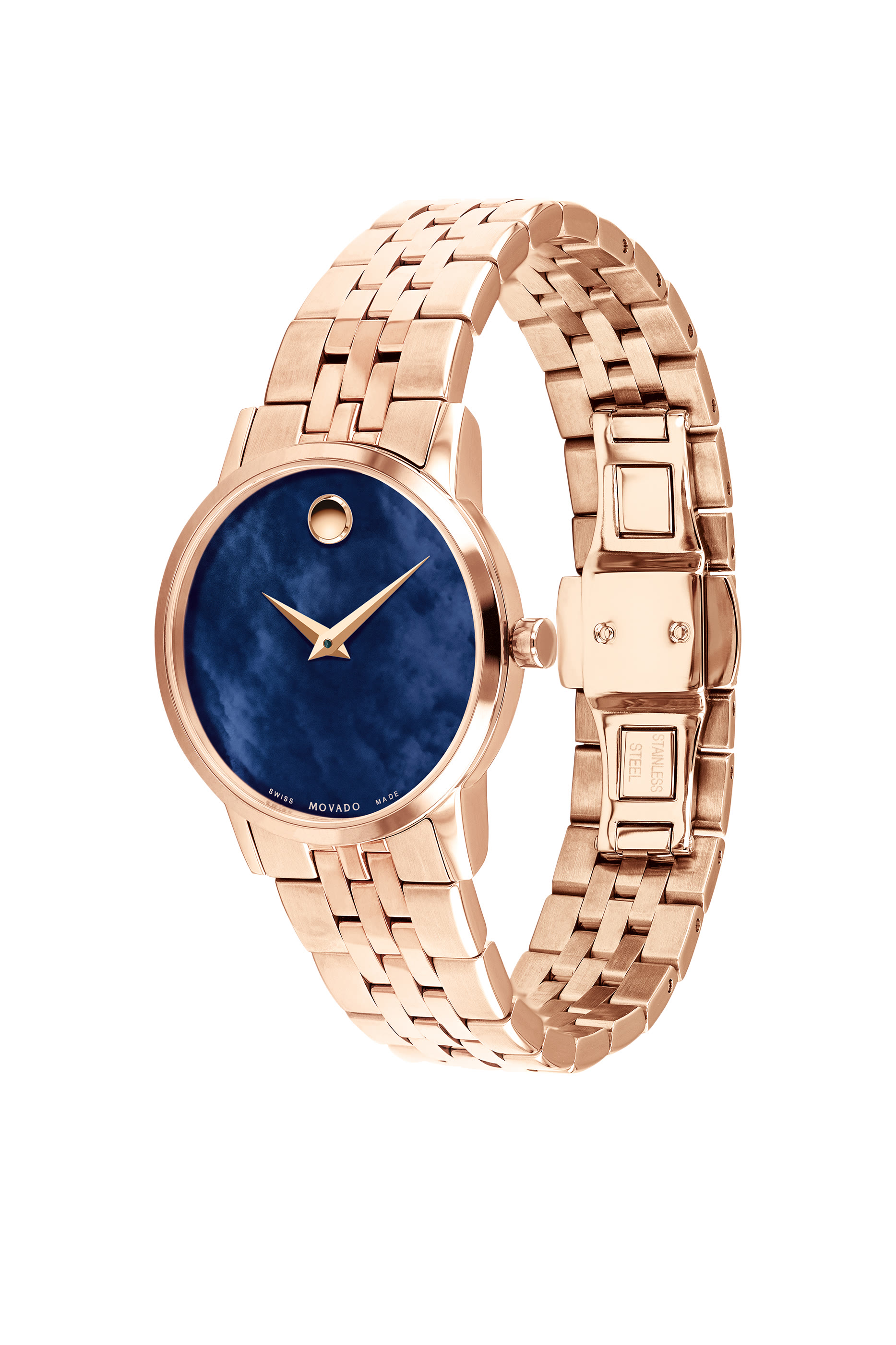 Museum Classic Stainless Steel Blue MOP Dial Watch, 28mm