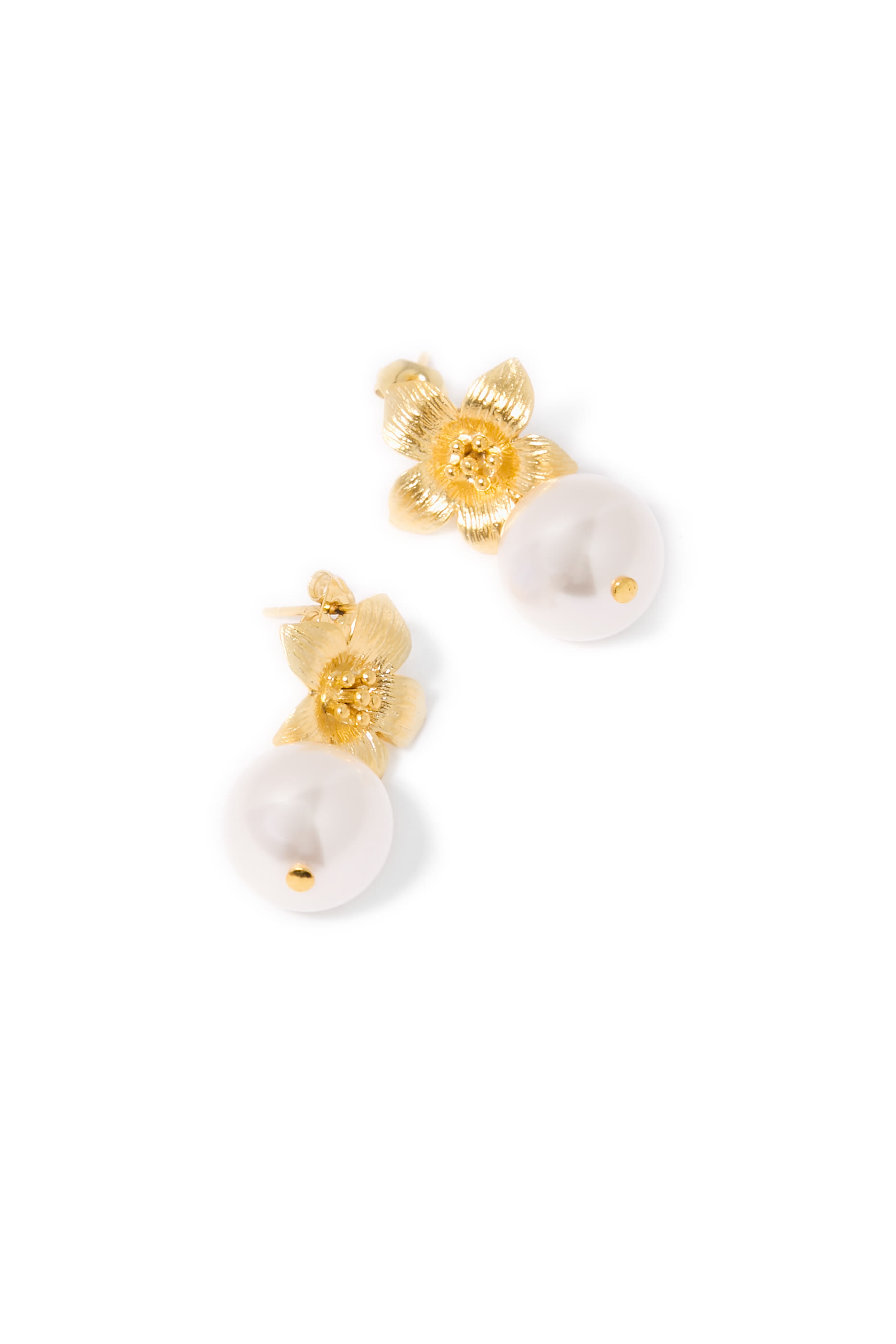 Begonia Pearl Earrings, 14K Gold-Plated Brass  Pearl