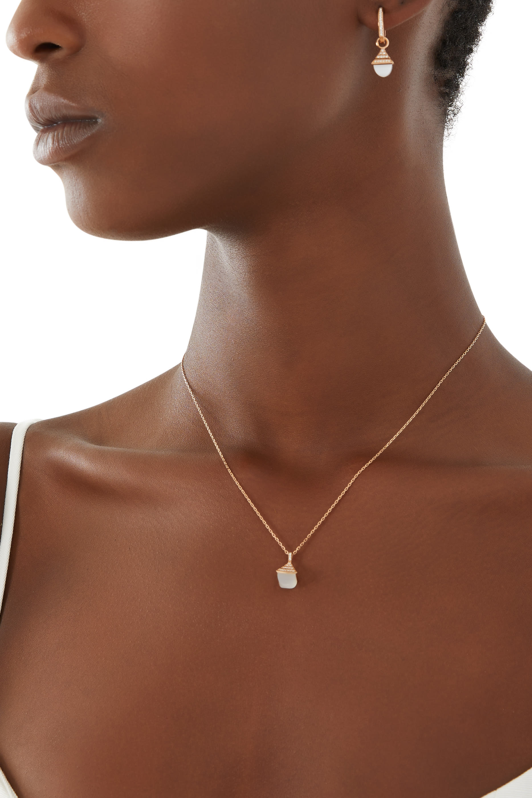 Cleo Mini Rev Drop Earrings, 18k Rose Gold with White Agate  Diamonds