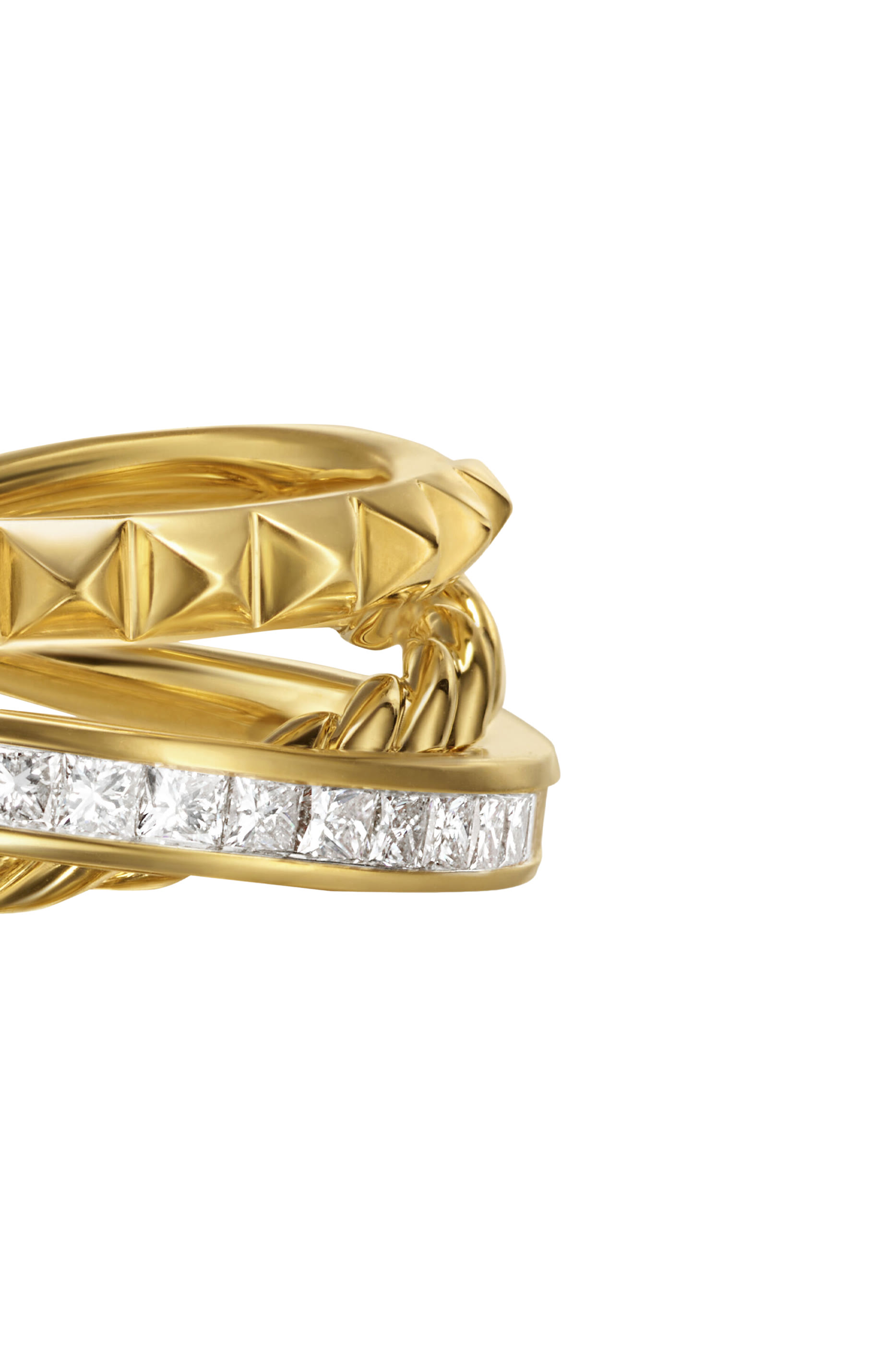 Crossover Trio Three Row Ring, 18K Yellow Gold  Diamonds