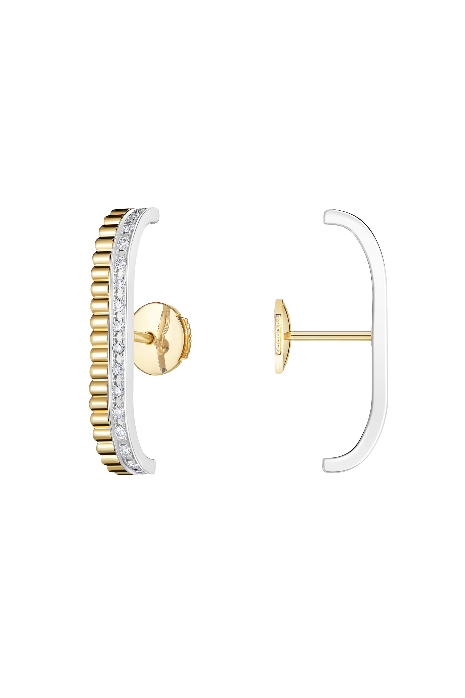 Quatre Grosgrain Hoop Earrings, 18K Yellow Gold with White Gold  Diamonds