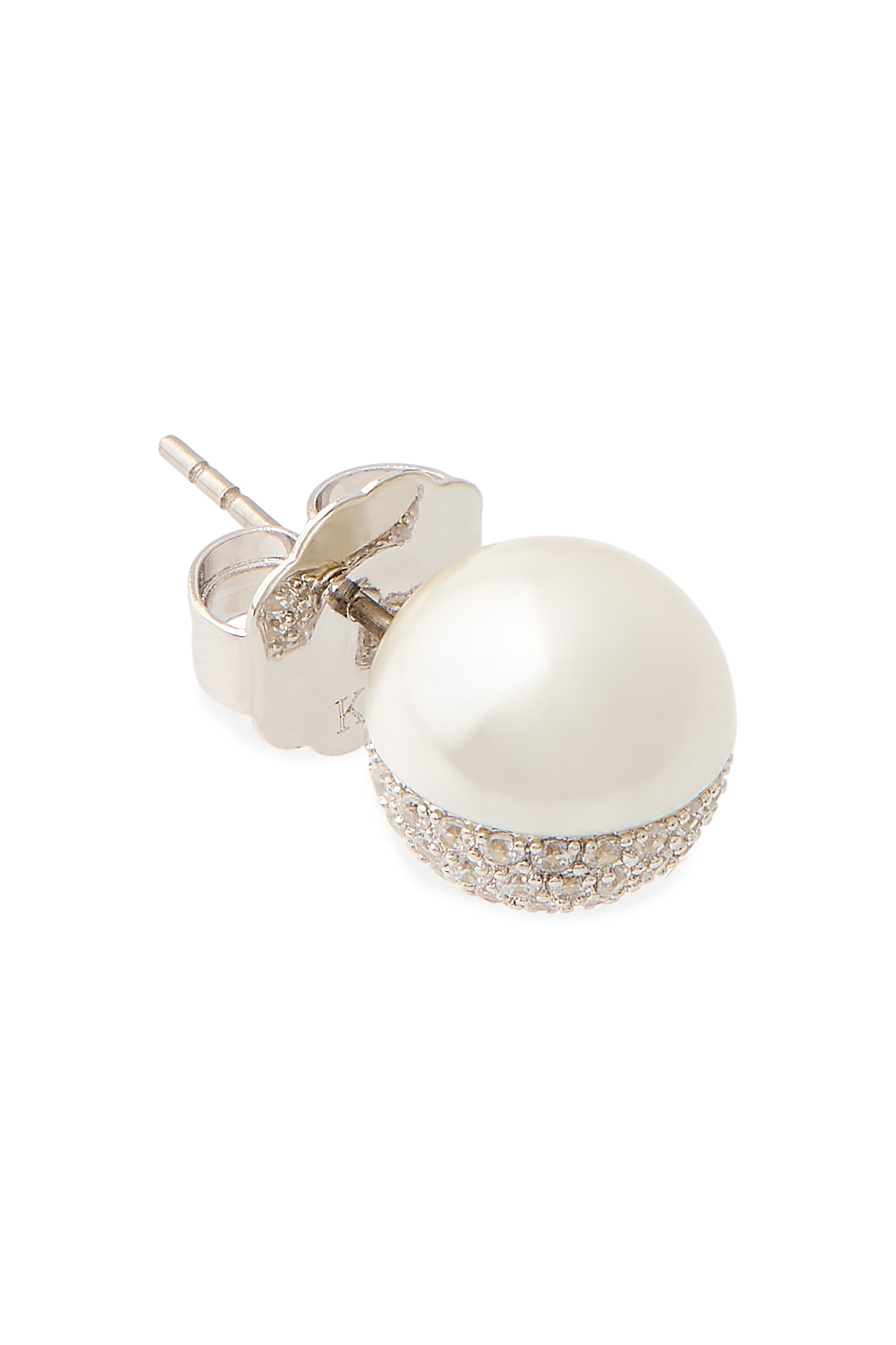 CZ and Pearl Split Stud Earrings, Rodhium, Cubic Zirconia  Glass Pearl