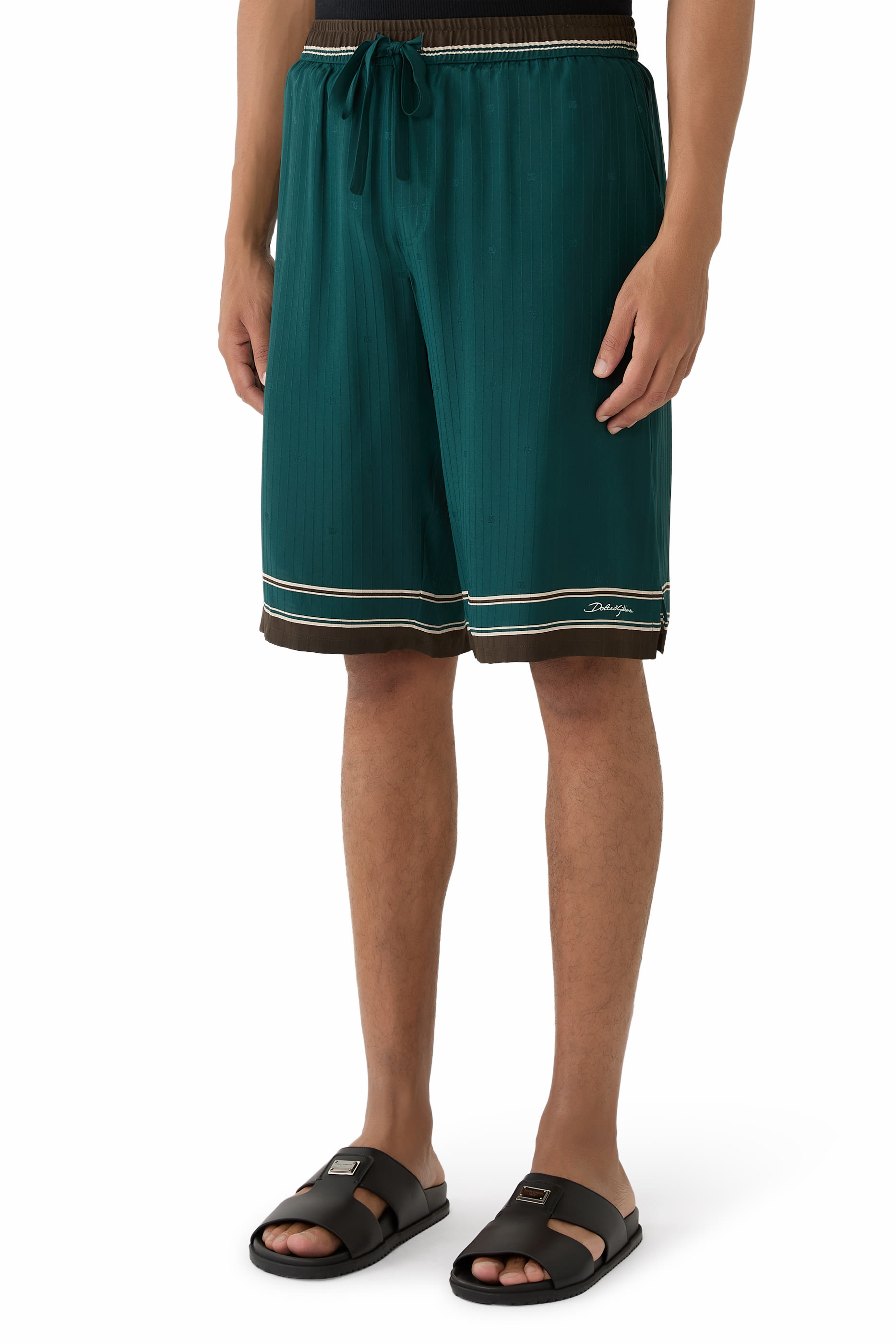  Logo  Stripe-Print Vanity Silk Bermuda Shorts 