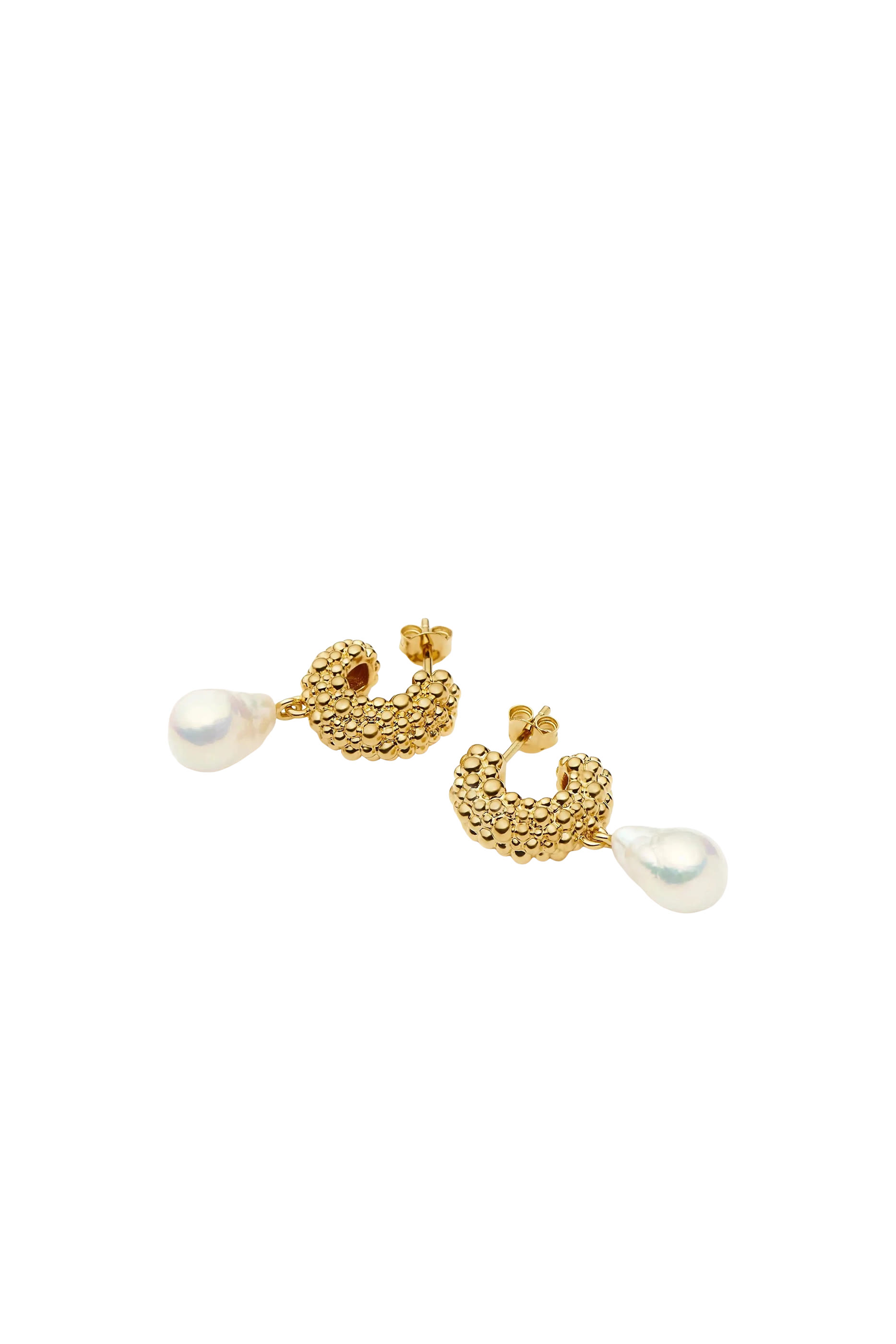 Pearl Baya Charm Hoop Earrings, 18ct Recycled Gold Plating on Brass  Baroque Pearls