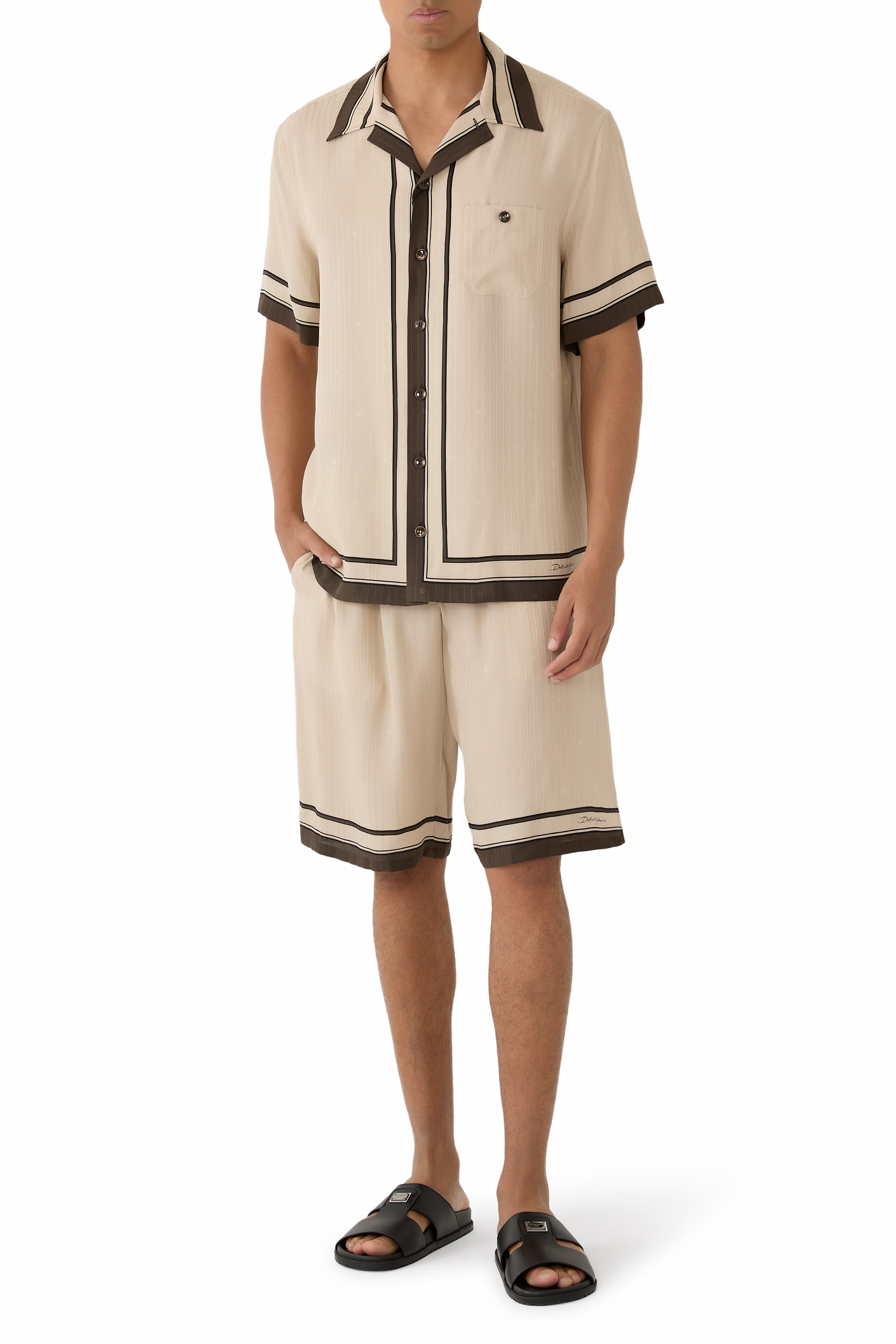 Logo  Stripe-Print Vanity Silk Bermuda Shorts 