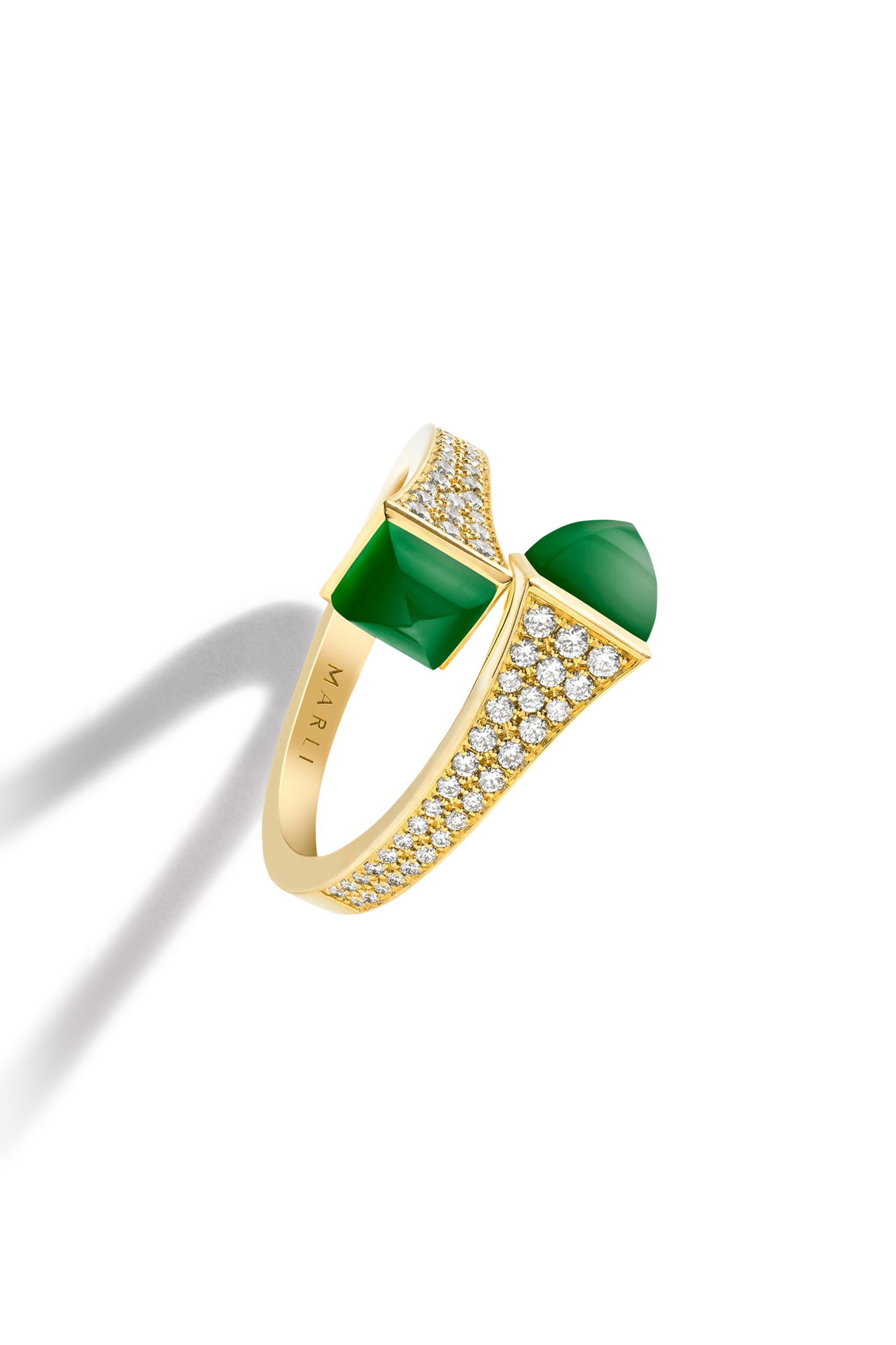 Cleo Midi Ring, 18k Yellow Gold with Green Agate  Diamonds