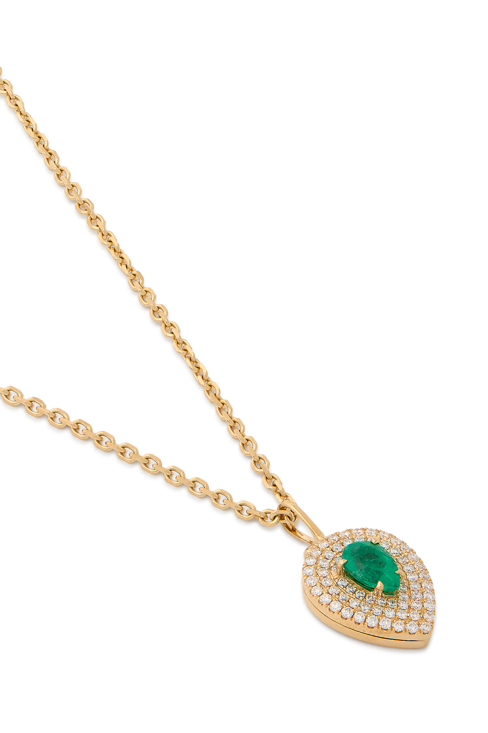 Pear-Shaped Loulou Locket, 18k Yellow Gold, Diamonds  Emerald