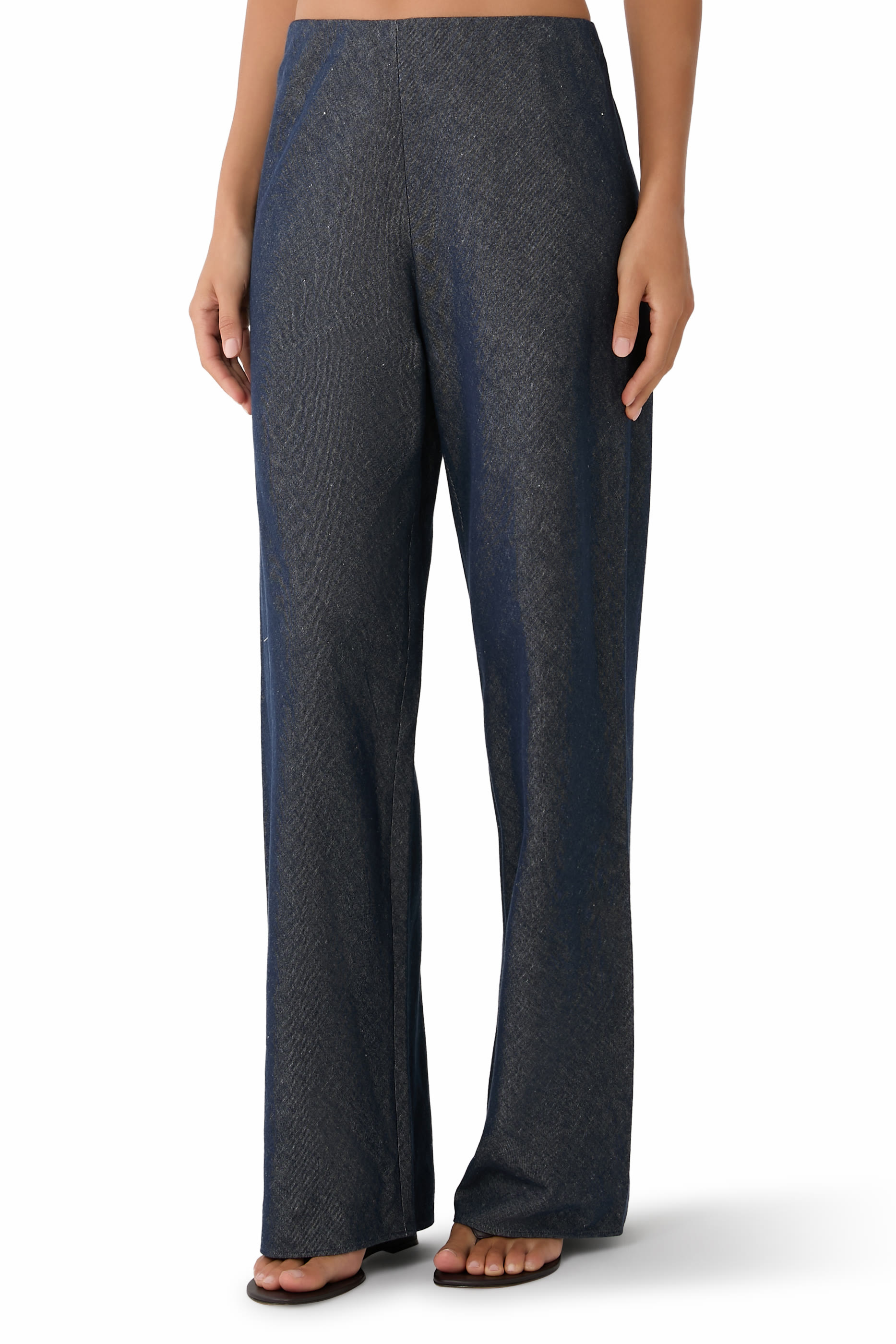  Colette High-Rise Cotton-Linen Chambray Bias Pants 