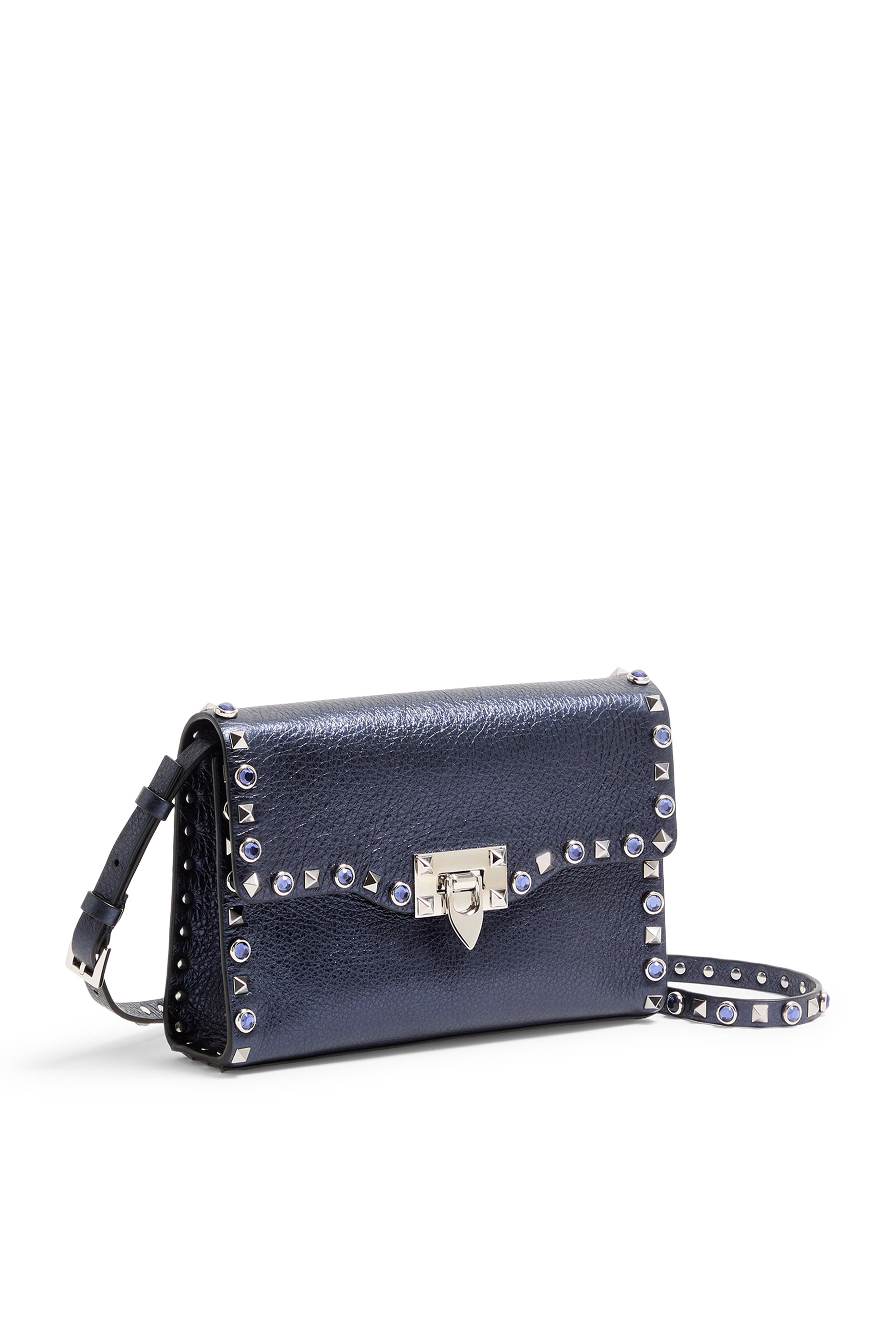  Rockstud Small Shoulder Bag in Laminated Calfskin with Cabochon Stones
