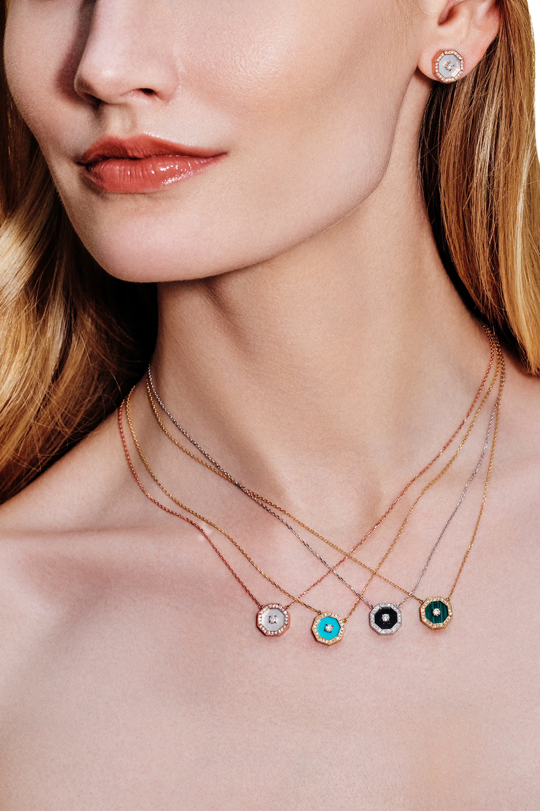 Ahjar Birwaz Necklace, 18K Rose Gold with Diamonds  Turquoise