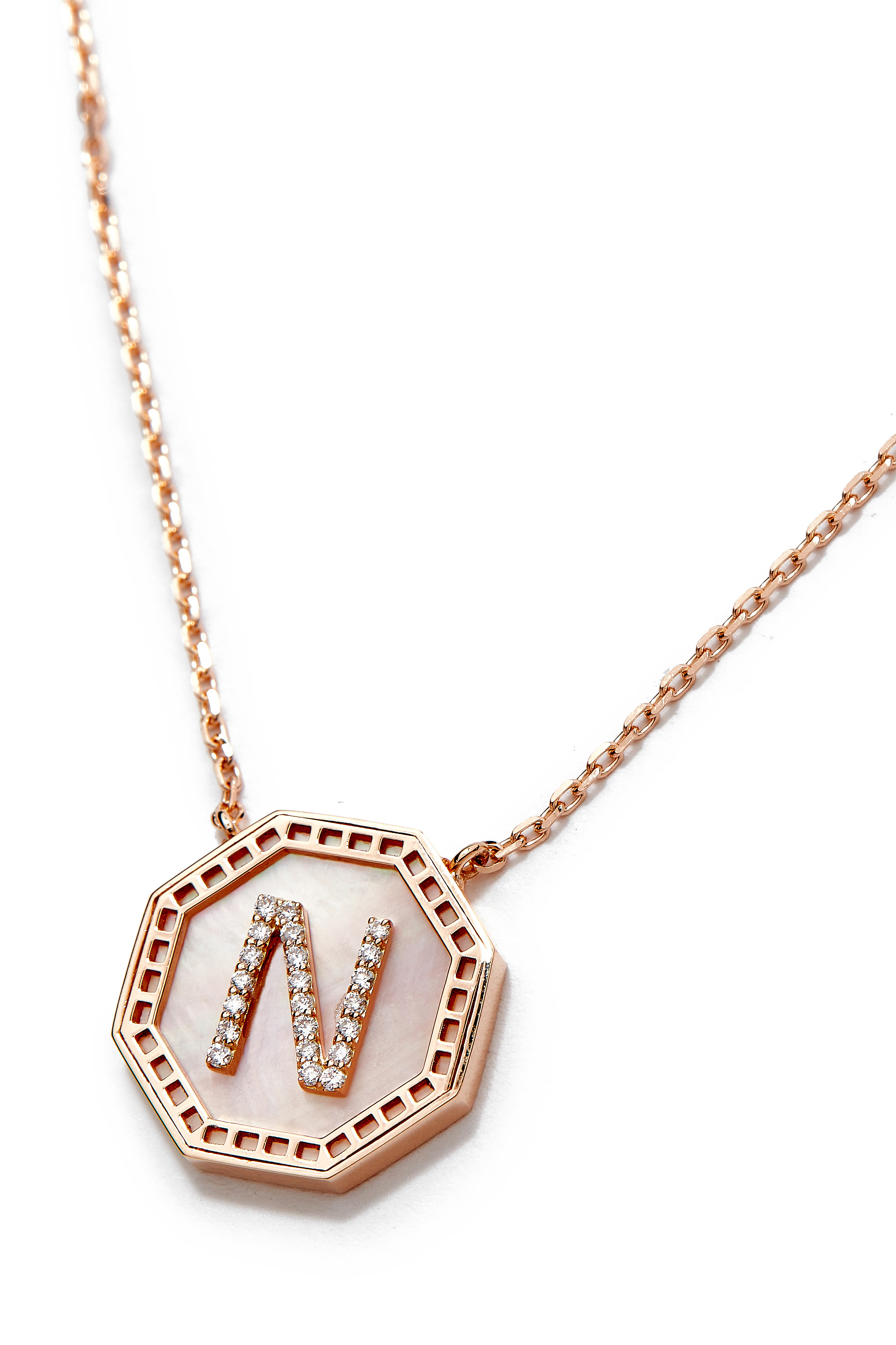  Harf Turath Letter A Pendant Necklace, 18k Rose Gold, Diamonds  Mother of Pearl