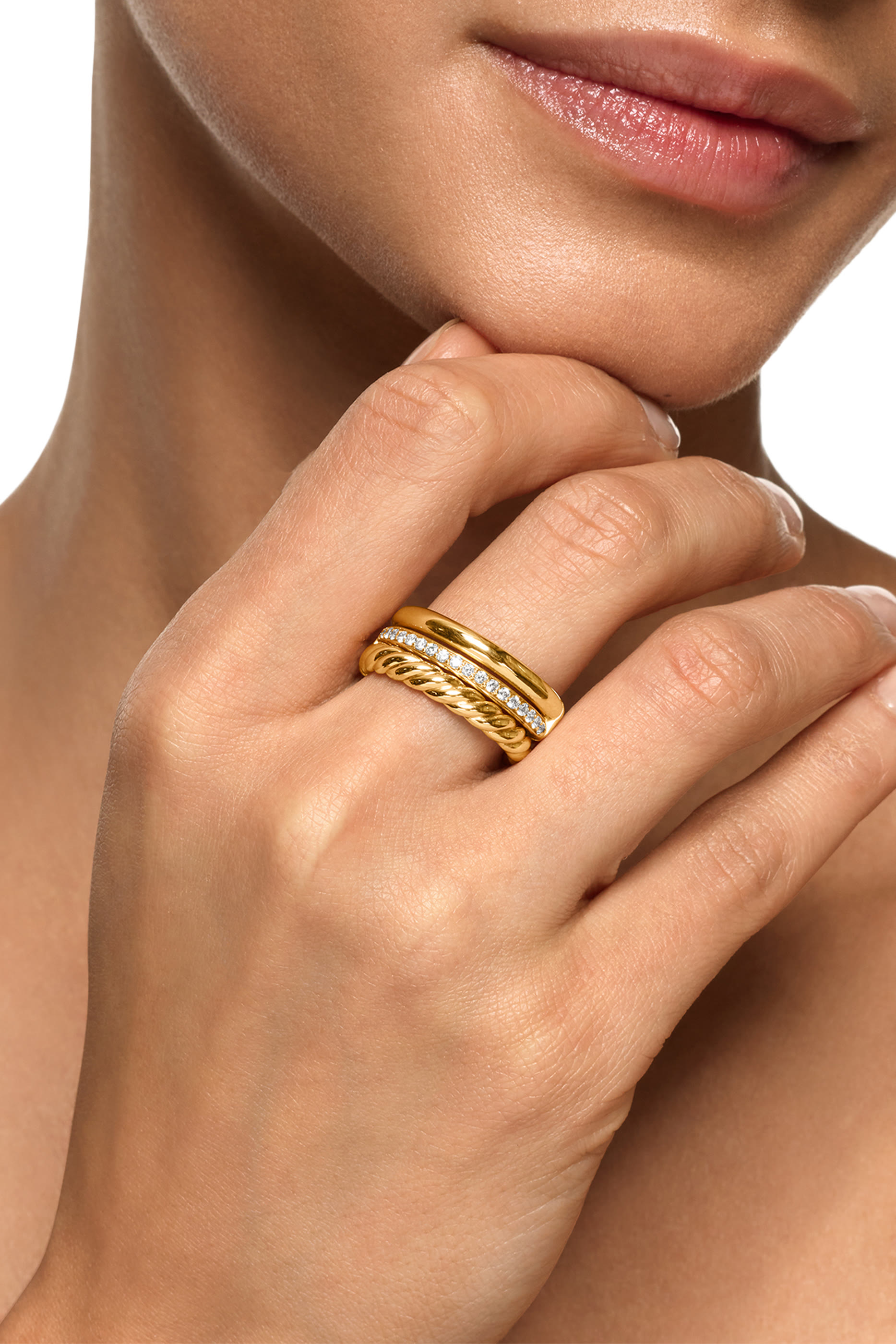  DY Mercer&reg; Three Row Ring, 18K Yellow Gold  Diamonds
