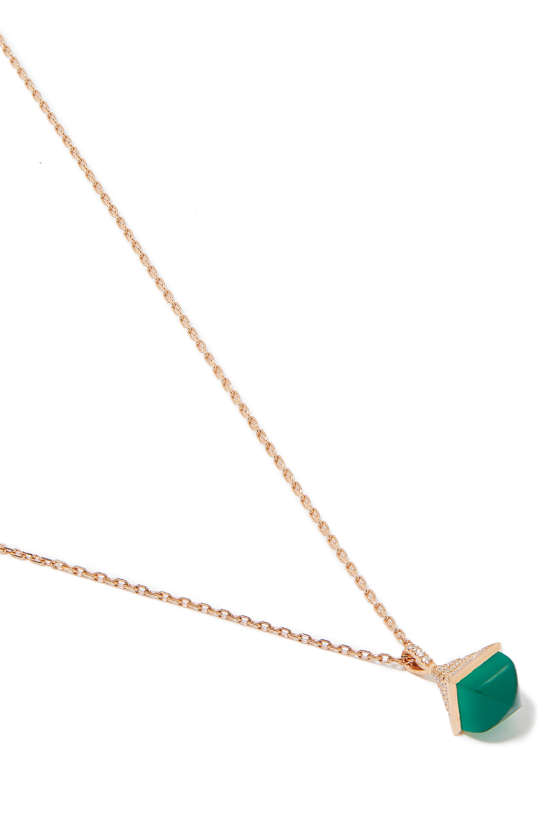 Cleo Mini Rev Pendant, 18k Rose Gold with  Green Agate  Diamonds