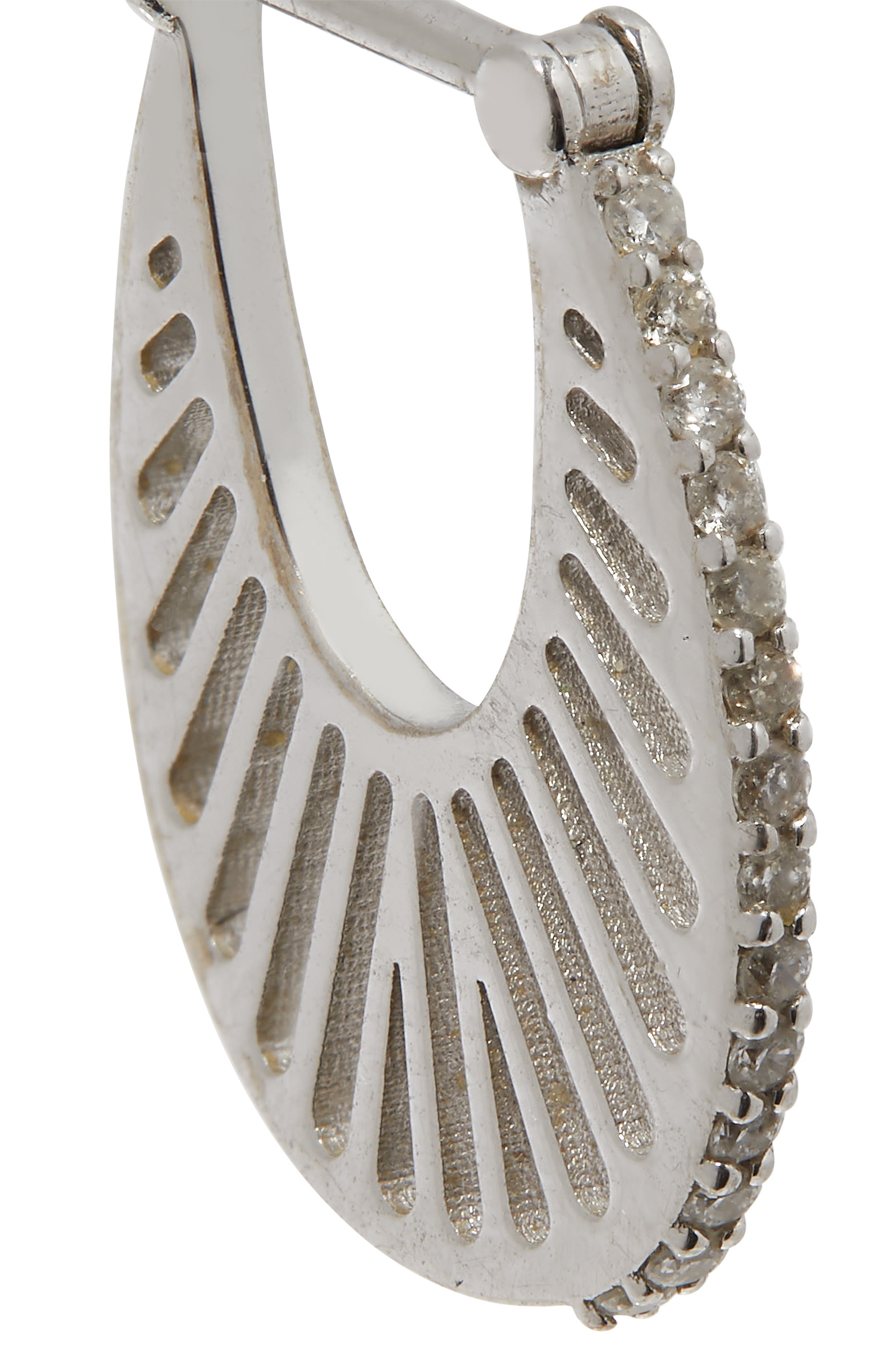 Flat Ray Size 1 Hoop Earrings, 18k White Gold  Diamonds