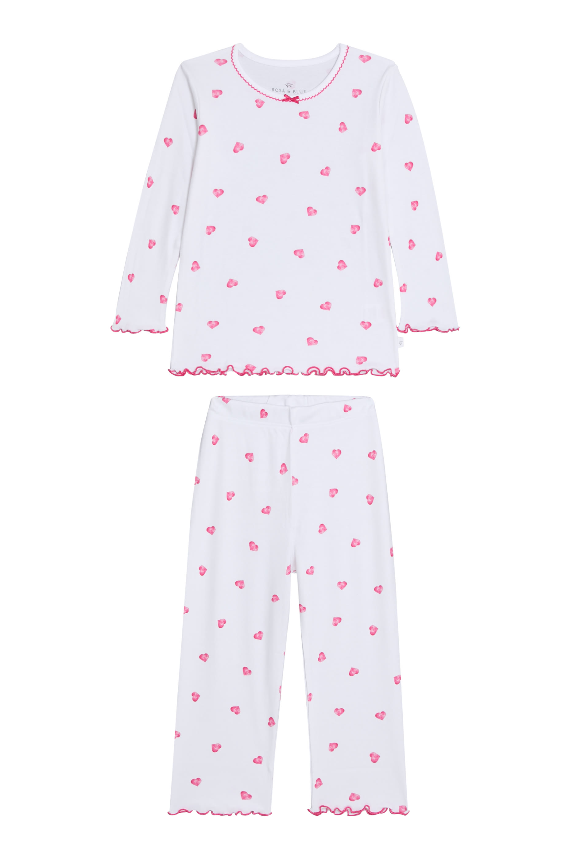 Kids  Pink Heart Print Pajamas with Frill