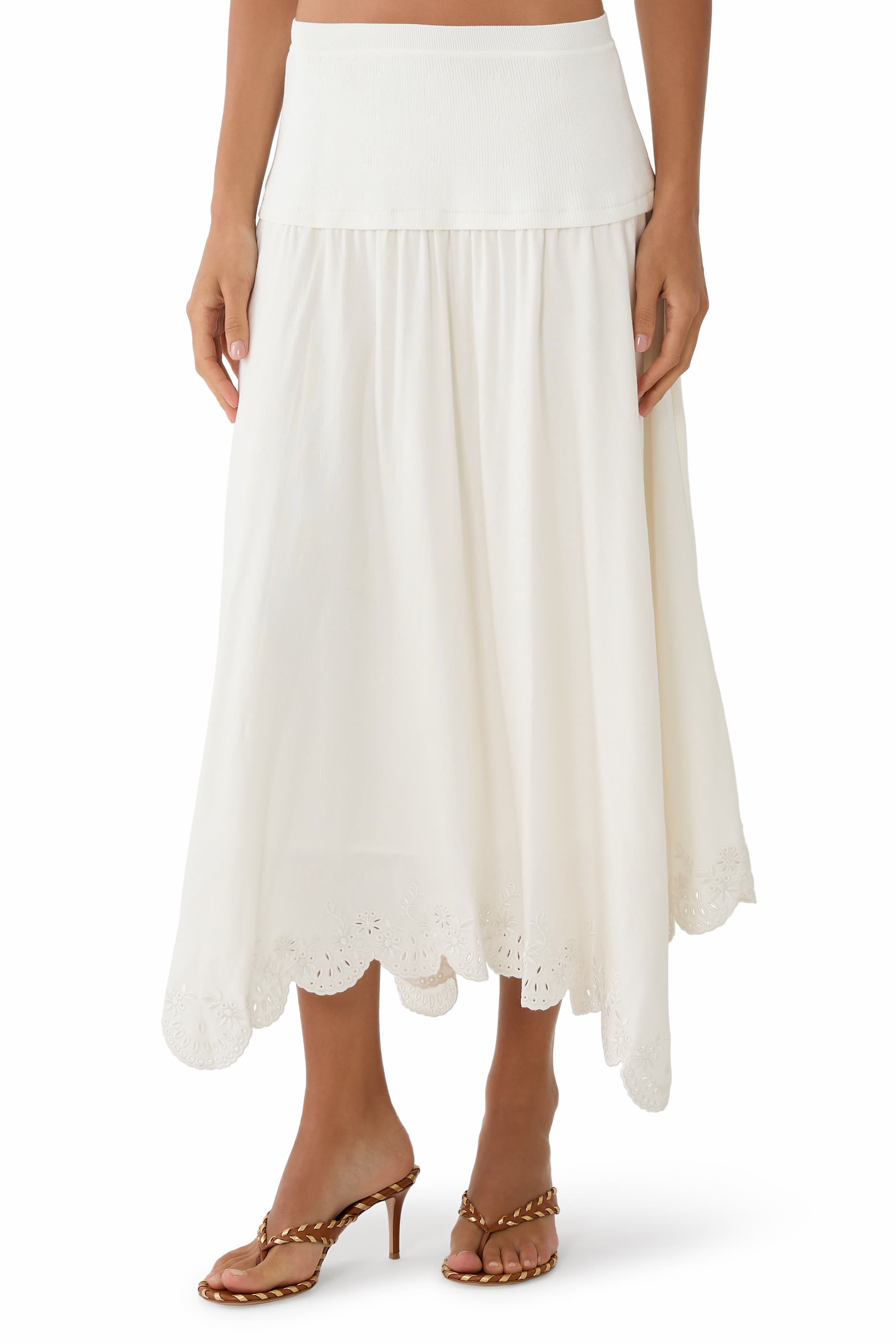  Haven Embroidered Linen Knit Skirt 