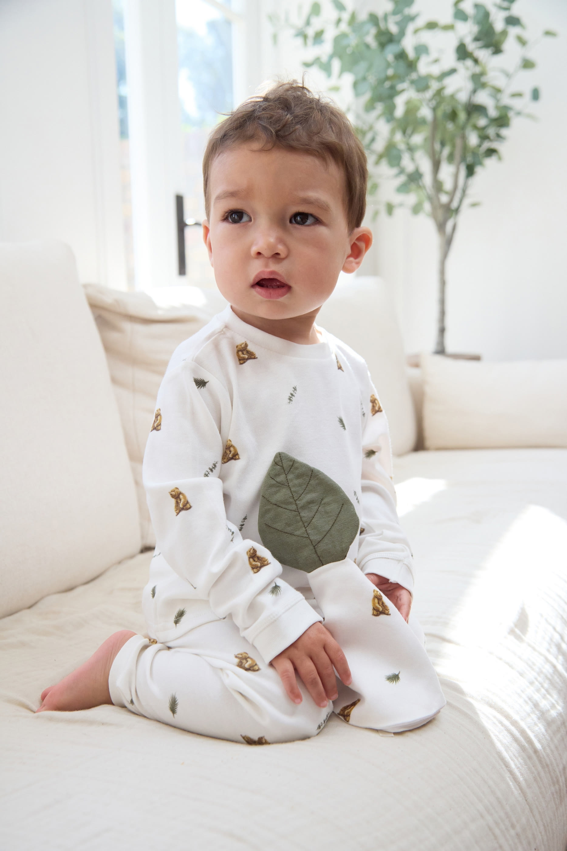 Kids Brown Bear Print Pajamas