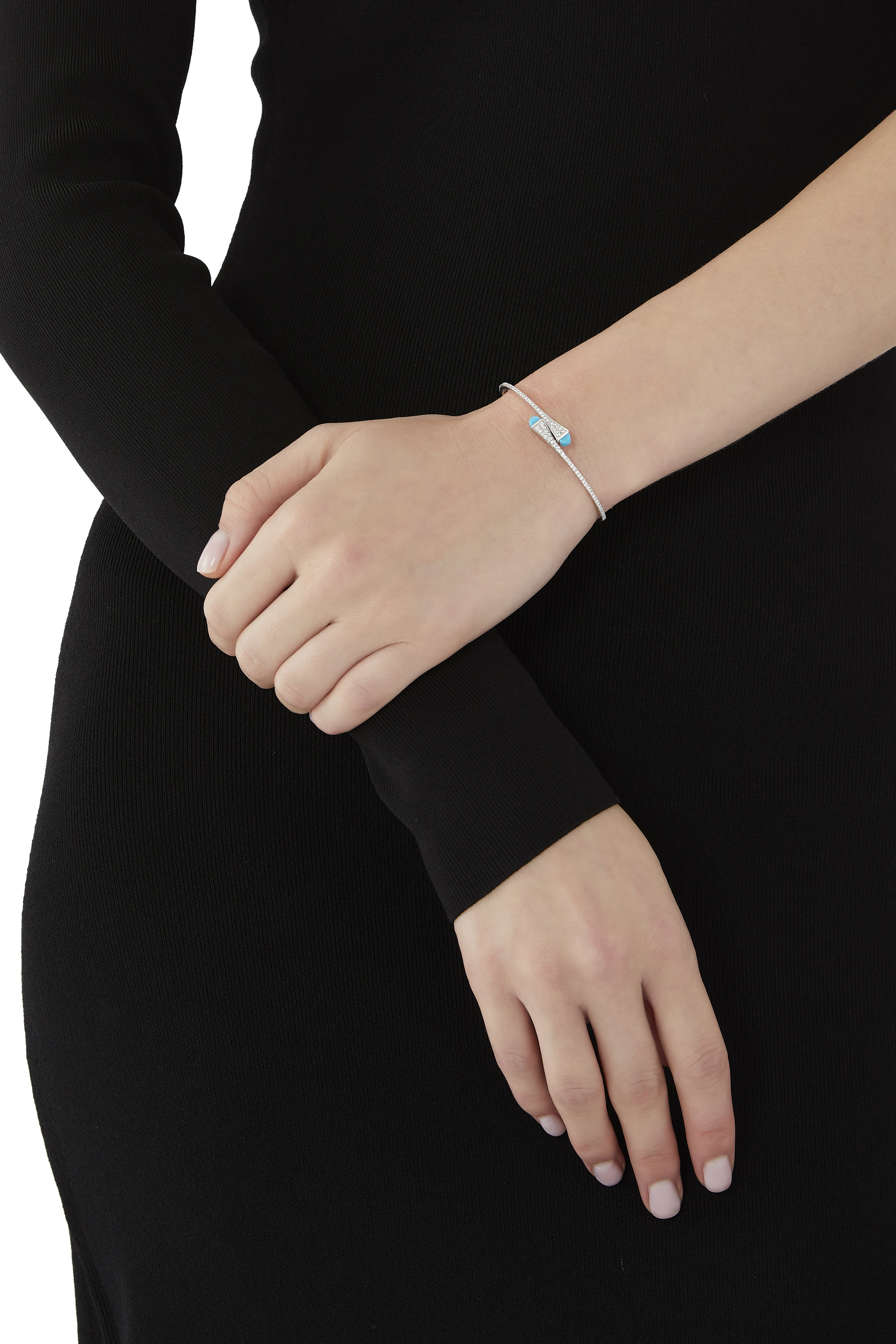 Cleo Slim Bangle, 18k White Gold with Turquoise  Diamonds