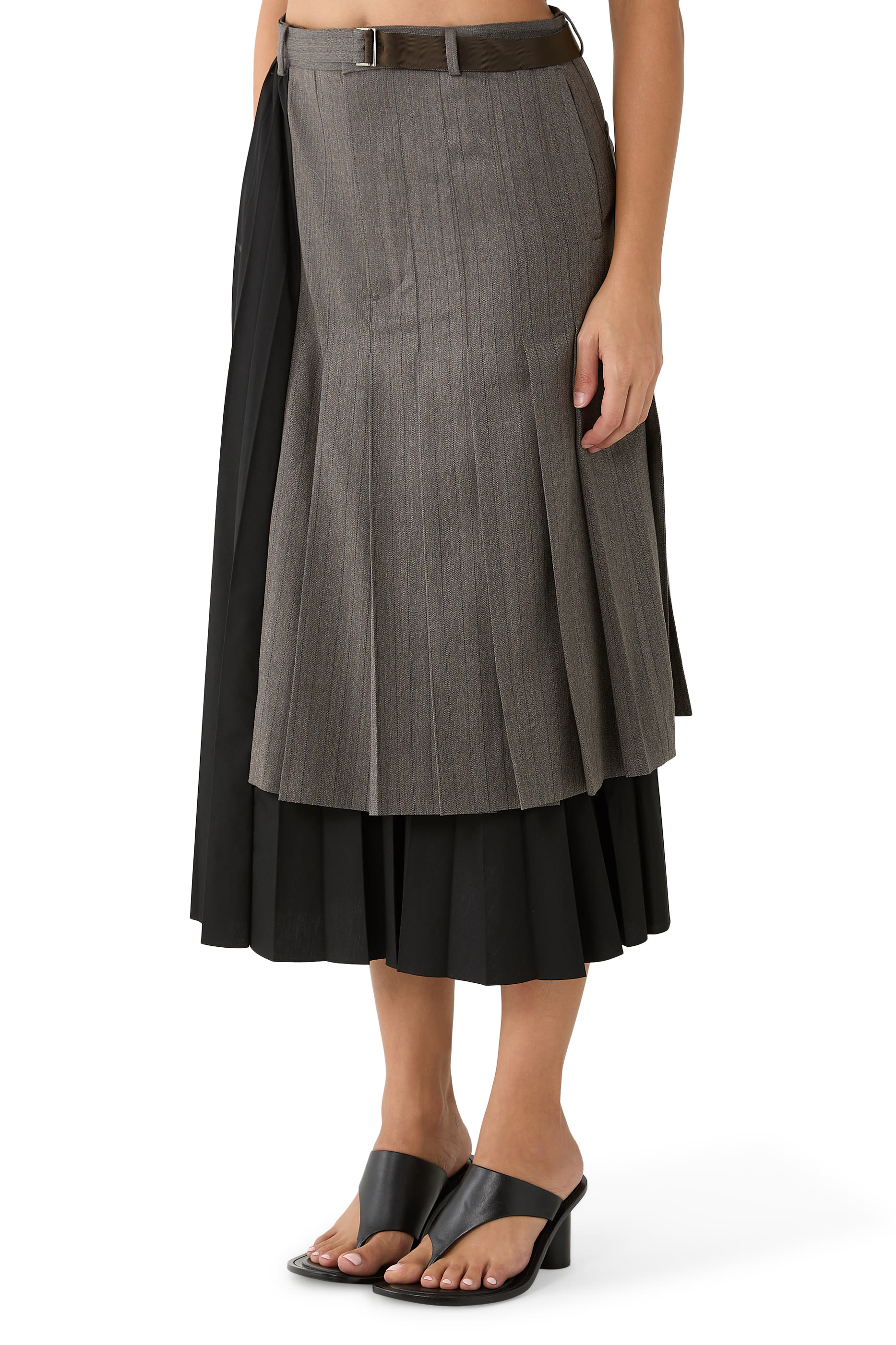 Herringbone Suiting x Poplin Skirt 