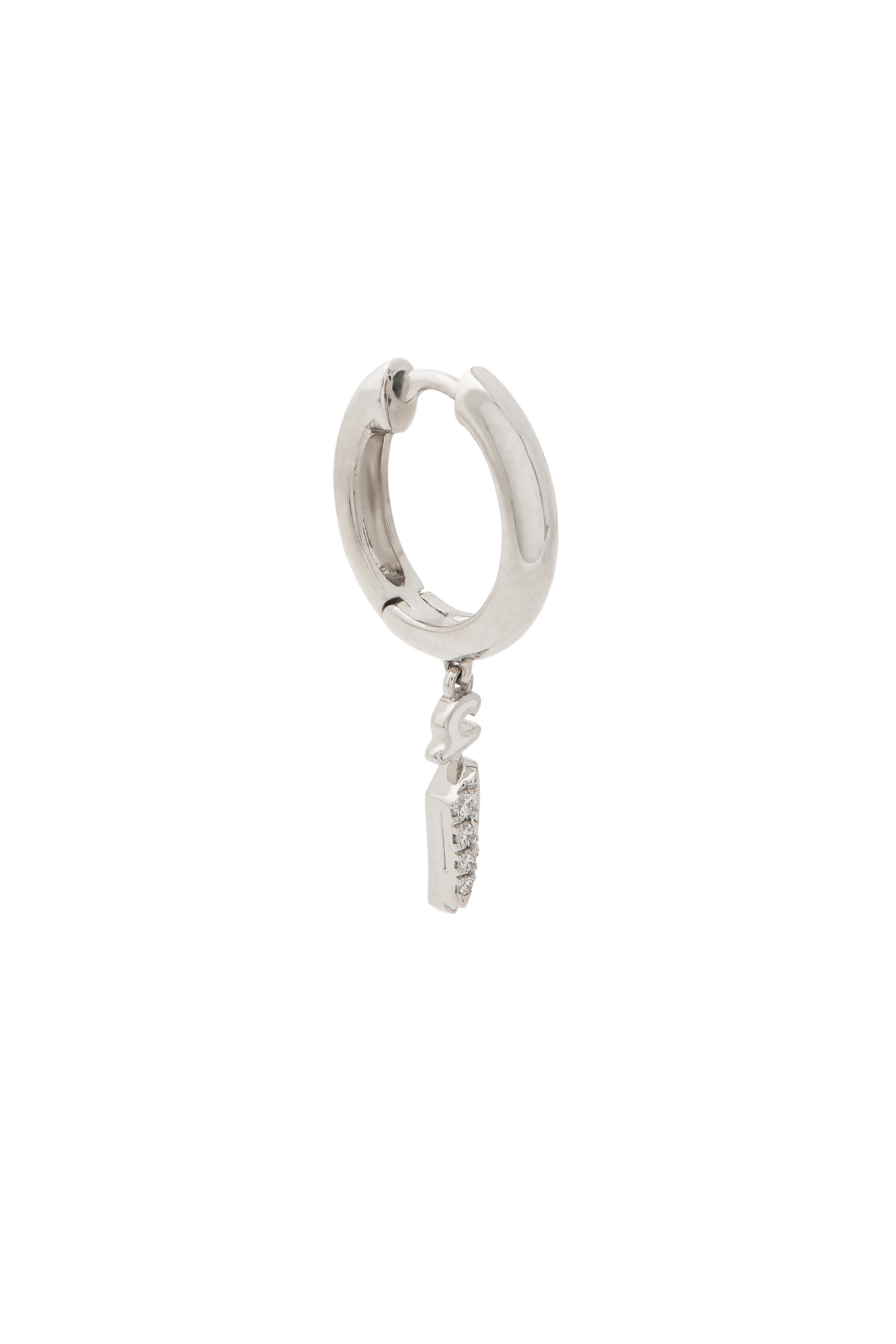 Arabic Letter A Huggie Earrings, 18K White Gold with Enamel  Diamonds