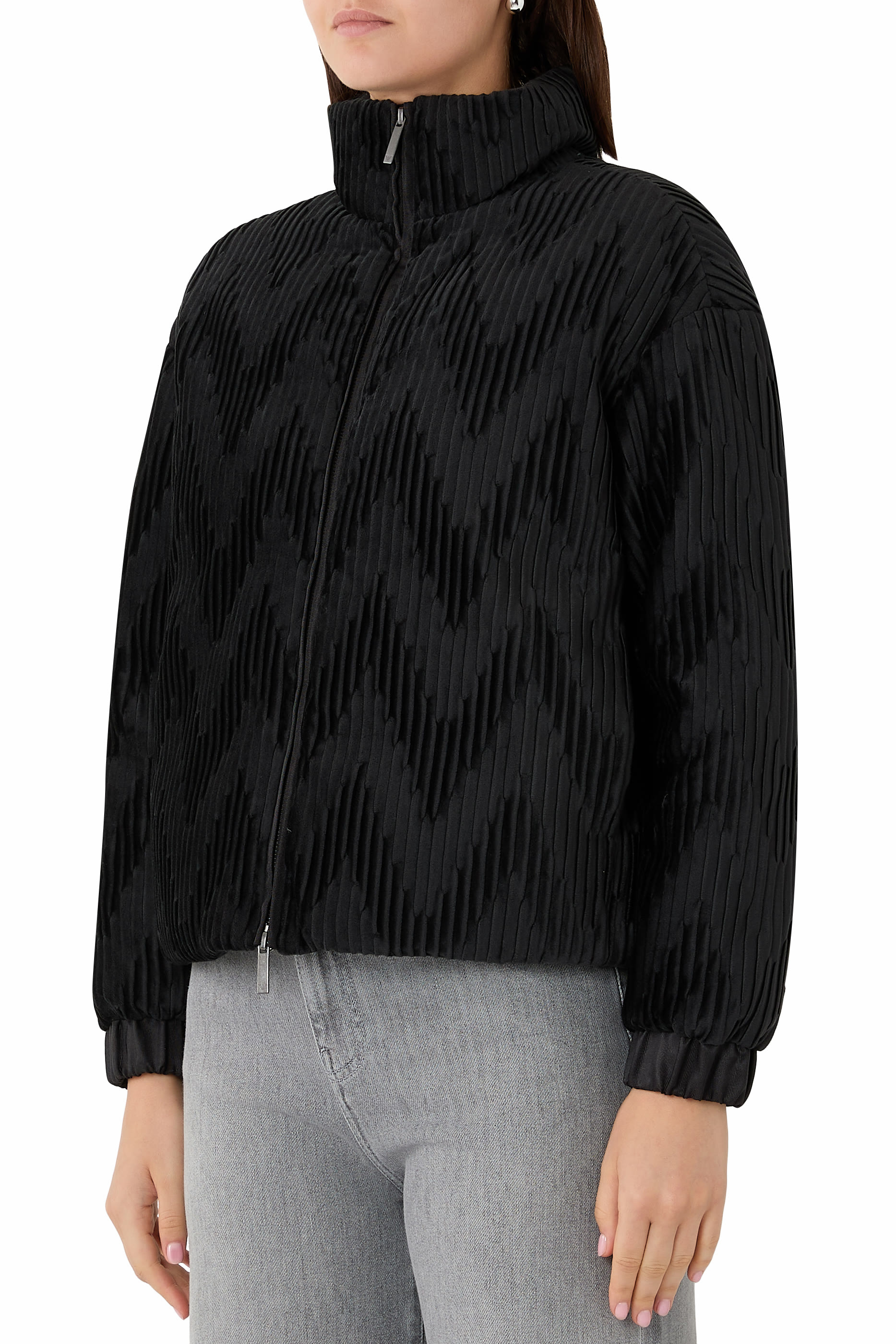 Chevron Pliss&eacute; Velvet Down Jacket