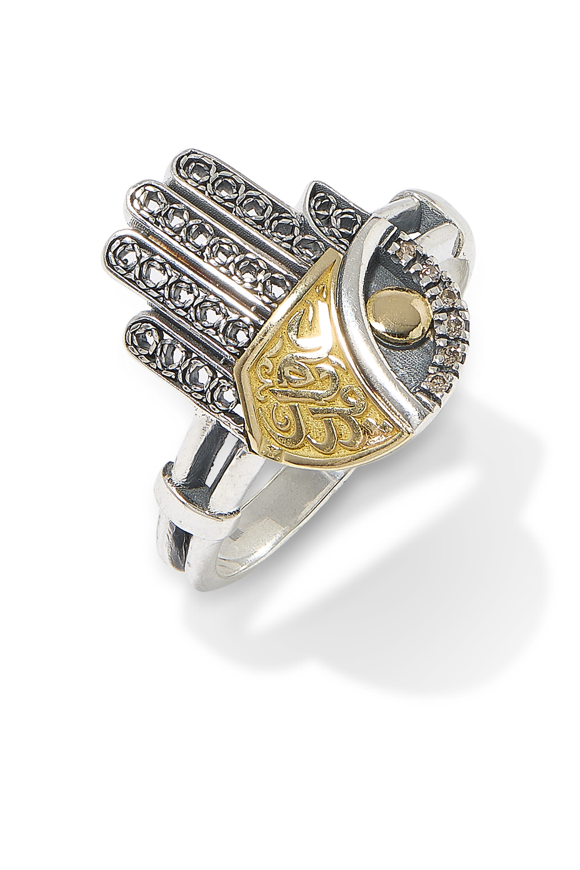 Filigree Kaf Ring, 18K Gold with Sterling Silver  Champagne Diamonds